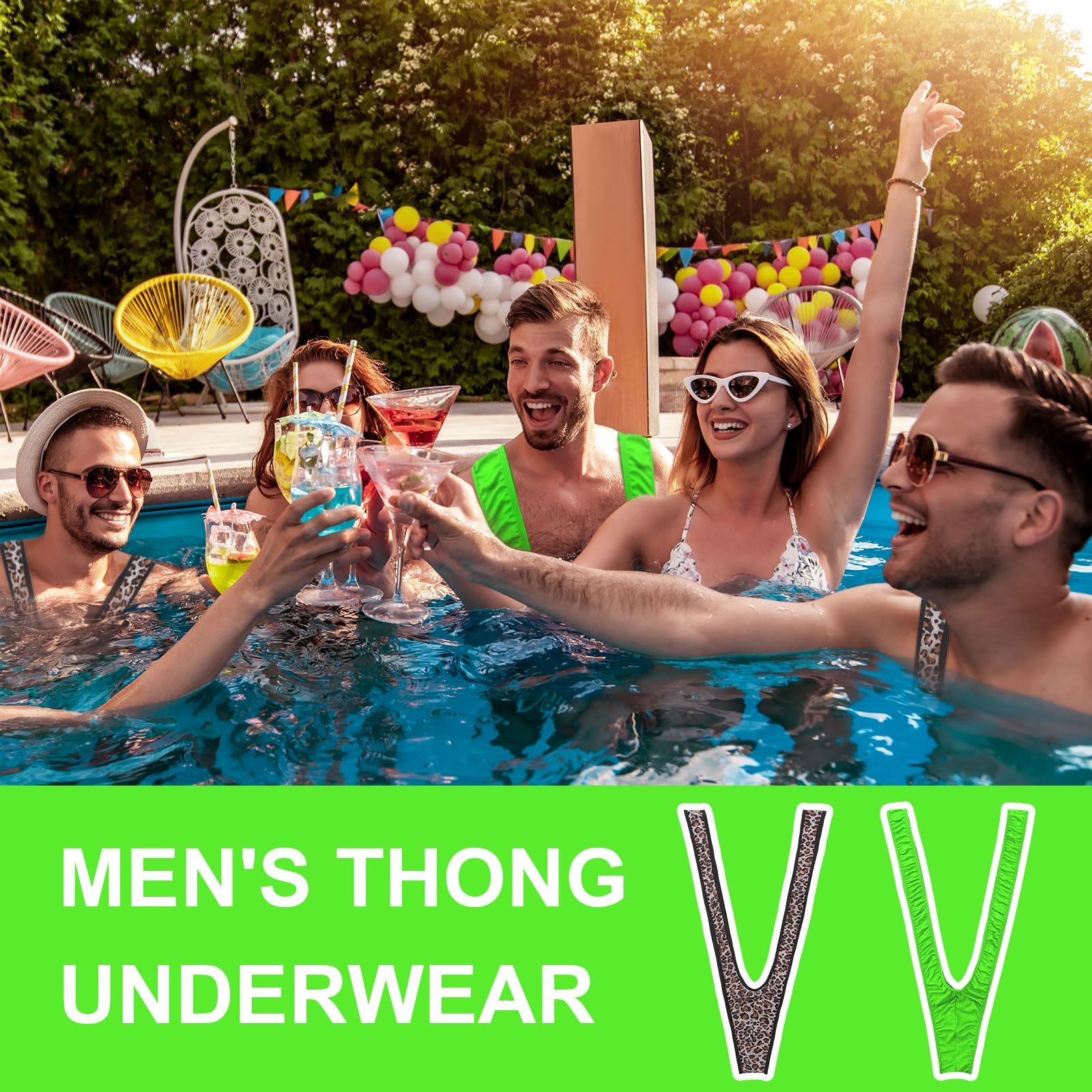 FUIPVGI 4 Pièces Borat Mankini String Borat Mankini pour Homme sous-vêtements pour Homme V Sling Thong ManThong Maillot de Bain Homme String Cadeau Halloween Noël, Taille Unique (4 Pièces)