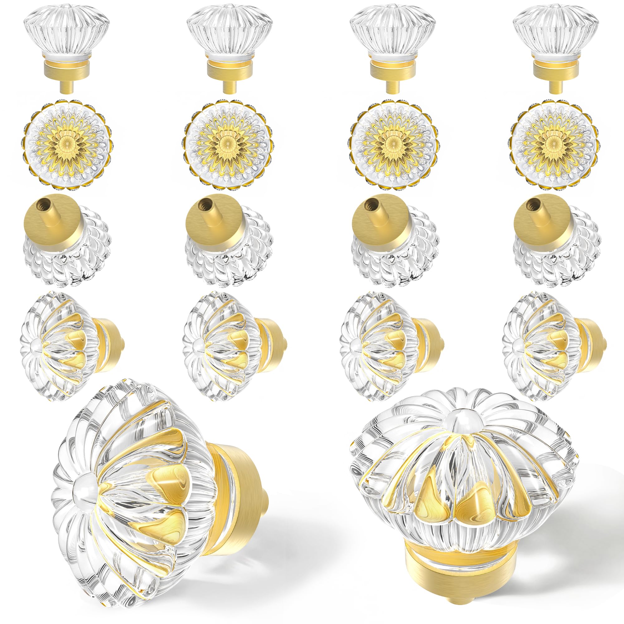 Brushed Gold Crystal Cabinet Knobs Cabinets Knob, 16 Pack Flower Vintage  Glass Clear Crystal Small Pull For Closet Dresser Drawers Cupboard Wardrobe  Solid Alloy Retro Pulls Old Fashioned Drawer Handle - Amazon.com