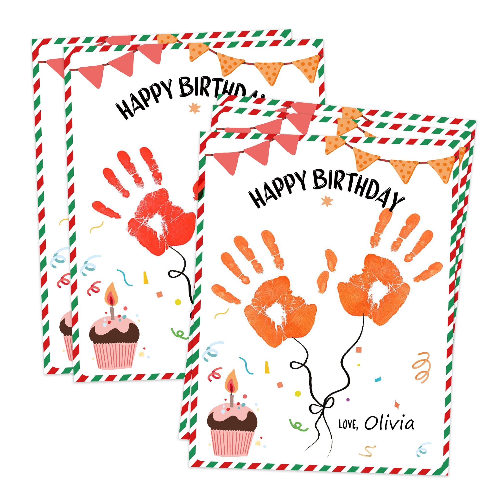 NZSXU Happy Birthday Handprint Keepsake Gifts, 10 Bulk DIY Handprint Funny Birthday Cards for Women & Men, Family Handprint Kit, Birthday Games for