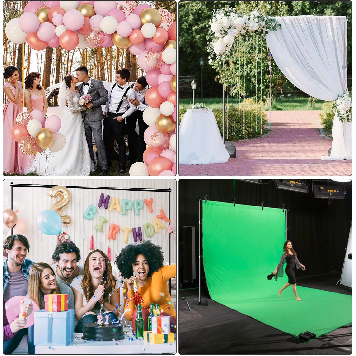 Slow Dolphin Pipe and Drape - Kit de Soporte de Fondo de fotografía Ajustable de 3 x 2 m con Base de Metal para Fiestas, Bodas, Fiestas de cumpleaños, Eventos, Cabina de Fotos