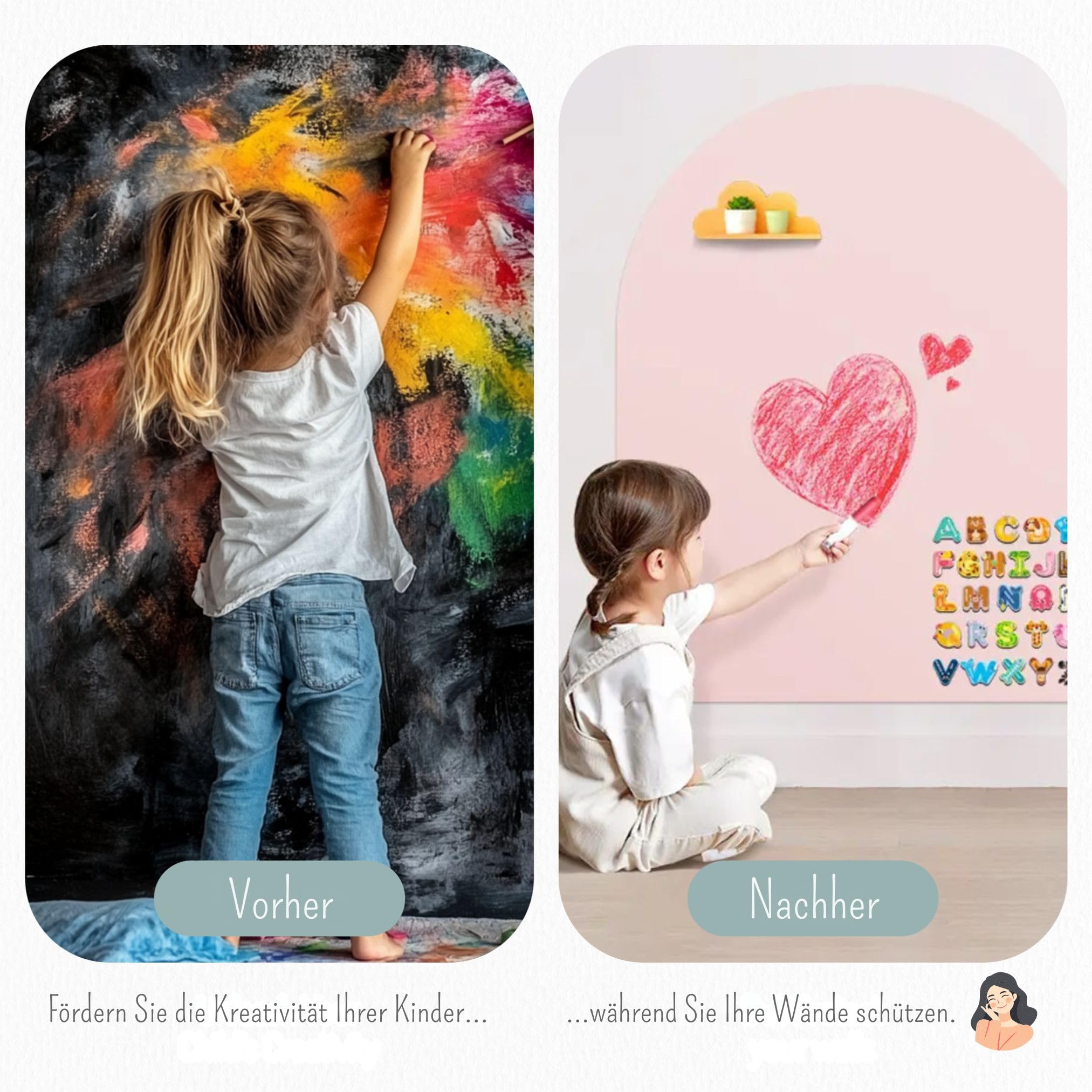 Magnettafel Kinder – Selbstklebende Wandtafel in Bogenform mit Pastellfarben und Kreiden – Montessori Magnetwand – für Mädchen und Jungen – Kinder Magnettafel Wand (MILKTEA 100 X 80 CM)
