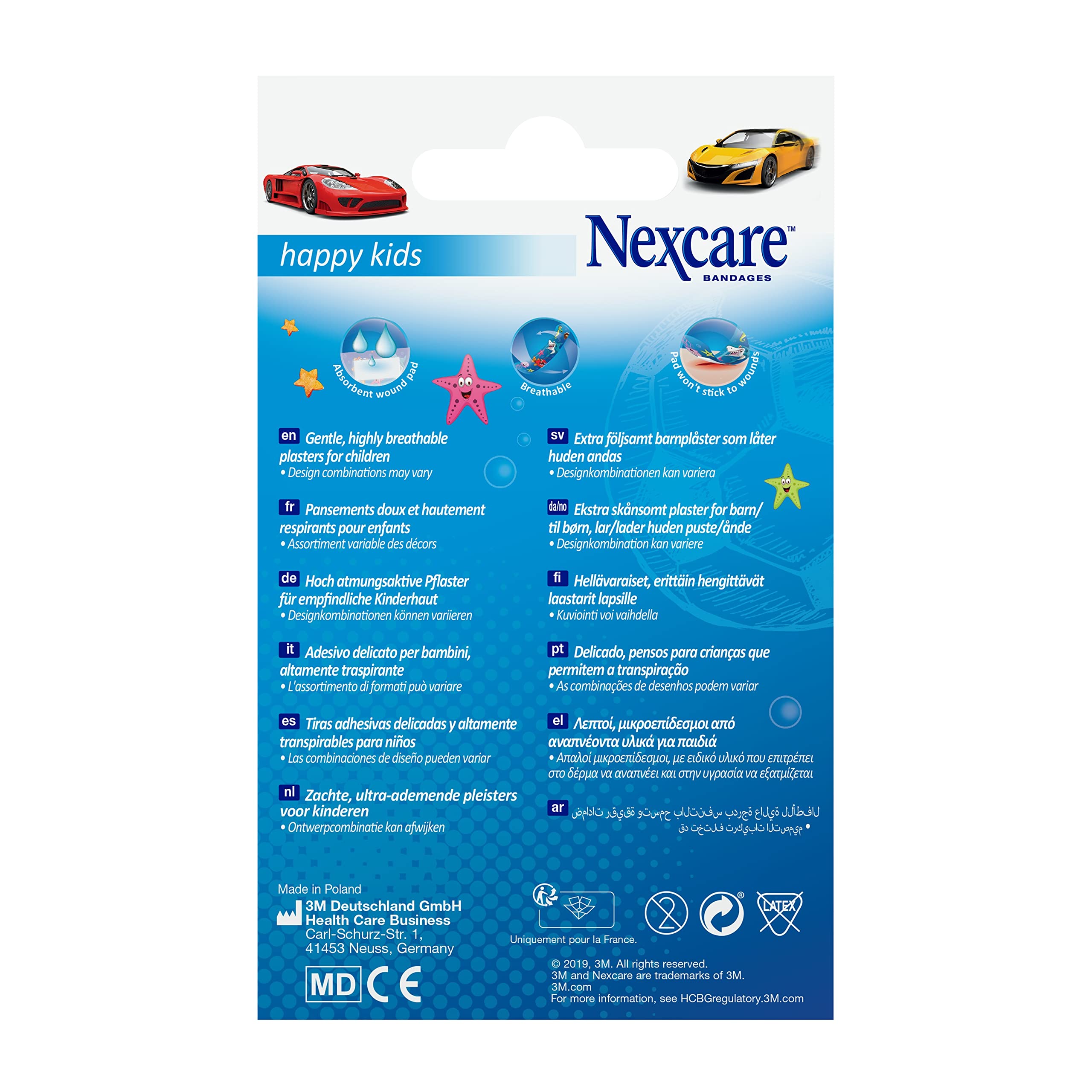 Nexcare Happy Kids Cool Plasters by 3M Pack of 20, Fun Colourful Kids Bandages with Cool Designs, Gentle Flexible Plasters that Comfort Children, Assorted Sizes for Little Ones' Cuts & Grazes