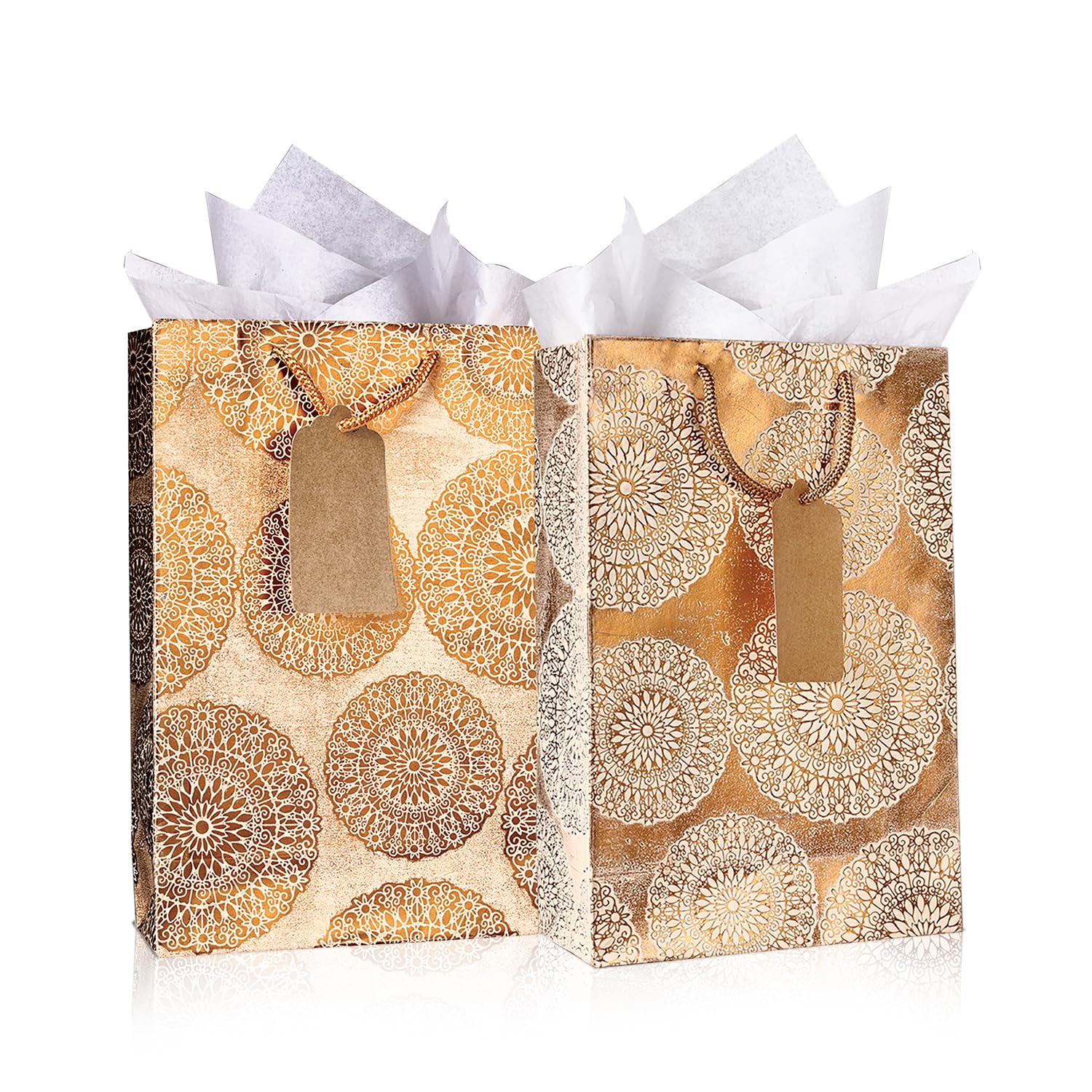 KidsyWinsy Pack Of 5 Bronze Vintage Foil Gift Bag (Small,7 * 3 * 10.5 Inches) With Tissue & Thank You Card-Paper Gift Bags | Return Gift Bags For christmas, Baby Shower, Festive Gifting, Birthday, Wedding