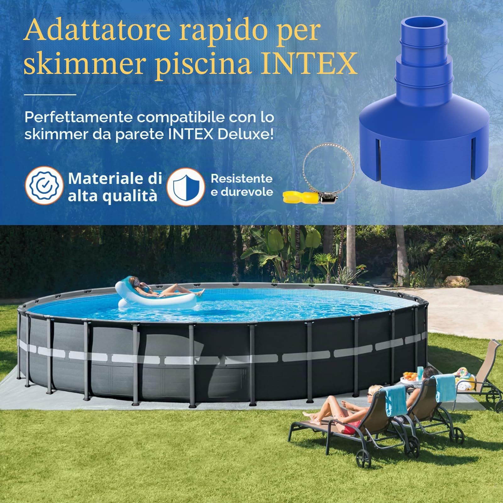 GFYYBKJ Adattatore per skimmer Intex con fascetta stringitubo, utilizzato per collegare l'aspirapolvere per piscina fuori terra/interrata e lo skimmer per piscina, skimmer per piscina fuori terra