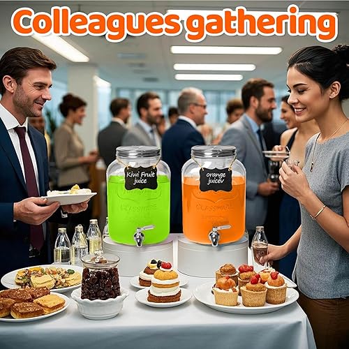 Miniatura 7 de 2 dispensadores de bebidas de 2 galones, dispensador de vidrio para fiestas con espitas de acero inoxidable 188, dispensador de jugo de limonada,