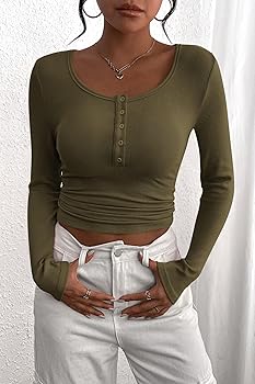 PRETTYGARDEN Women's 2025 Spring Fall Long Sleeve Henley T