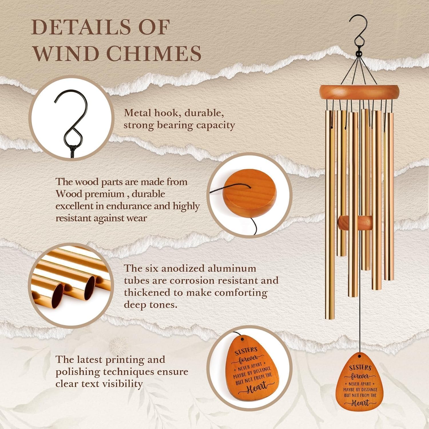 Sister Birthday Gift, idea Wind Chimes, Butterfly Bestie Gift for Sister, Sister Gifts from Sister for Chirstmas Birthday Wedding Graduation Thanksgiving Gifts for Bestie, Sister-in-Law - Image 7