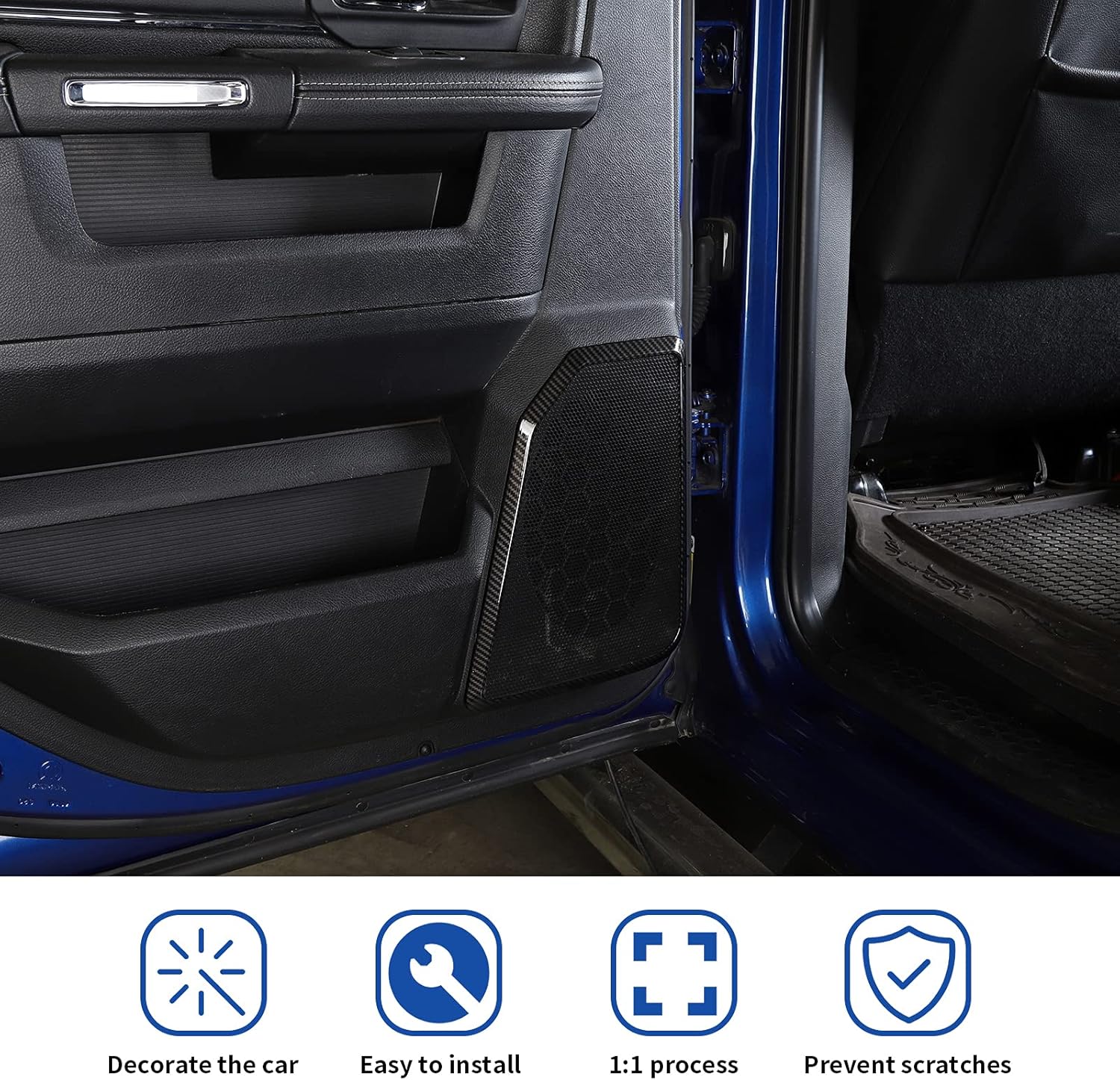 4PCS Car Interior Door Speaker Cover Trim for 2010-2017 Dodge Ram (carbon fiber)