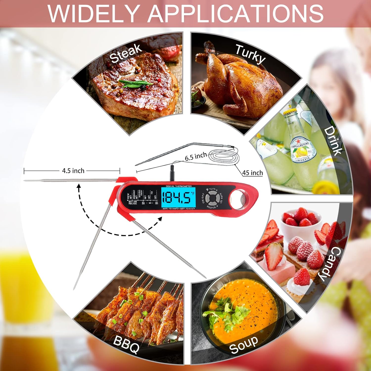 Exclusive Discount 90% Price Digital Food Thermometer for Cooking, 2 in 1 Dual Probe Instant Read Meat Thermometer with Alarm, Waterproof Cooking Thermometer for Oven Smoker Grilling BBQ Milk Candy Beef Turkey Deep Frying