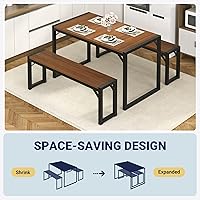 Vista 17 de Allewie Juego de mesa de comedor de 3 piezas con bancos, comedor de metal resistente que ahorra espacio para cocina, sala de estar, estudio, patas