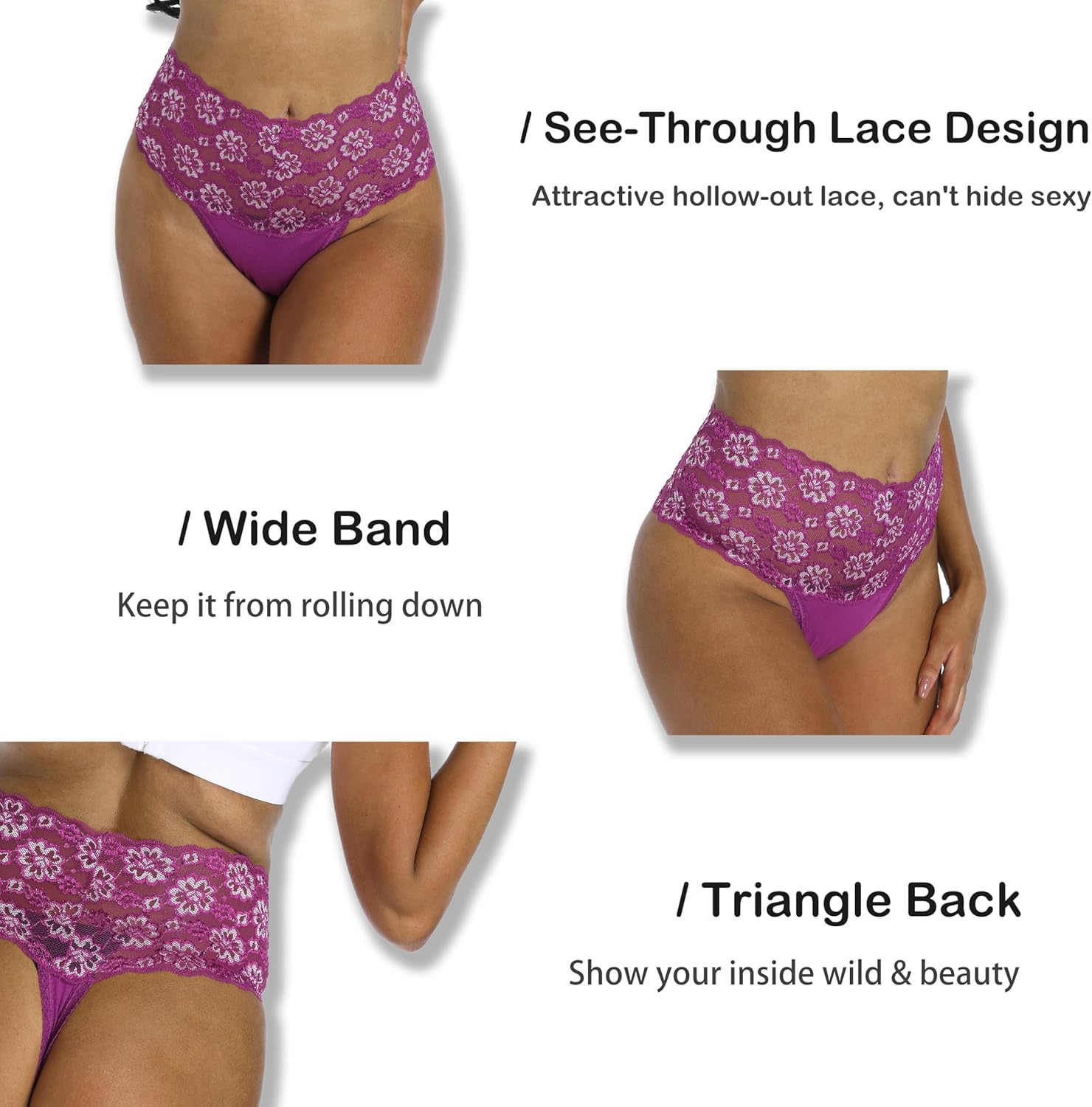 High Waisted Leaf Thick Waistband Lace Cotton Breathable Thongs Plus Size Pack 5 Size Small to 4X-Large - Image 2