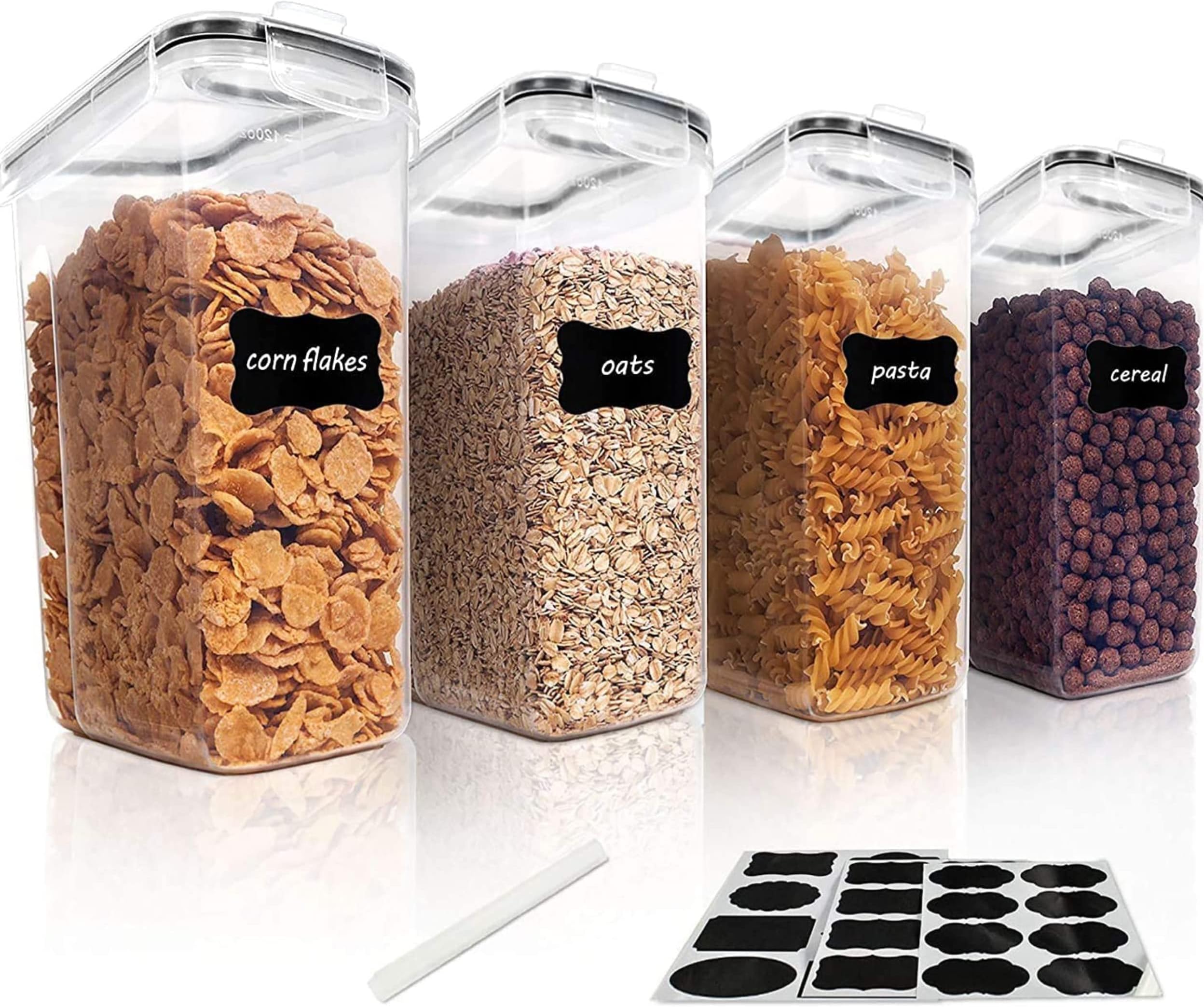 Cereal storage,Food container set,Kitchen Storage Organizer,BPA free Plastic Airtight,set of 2,4,6,8pcs 2.5L 4L each Container with Lid Easy Lock Lids Leak-proof Blue,Black (4Liters, Black, 2pcs)