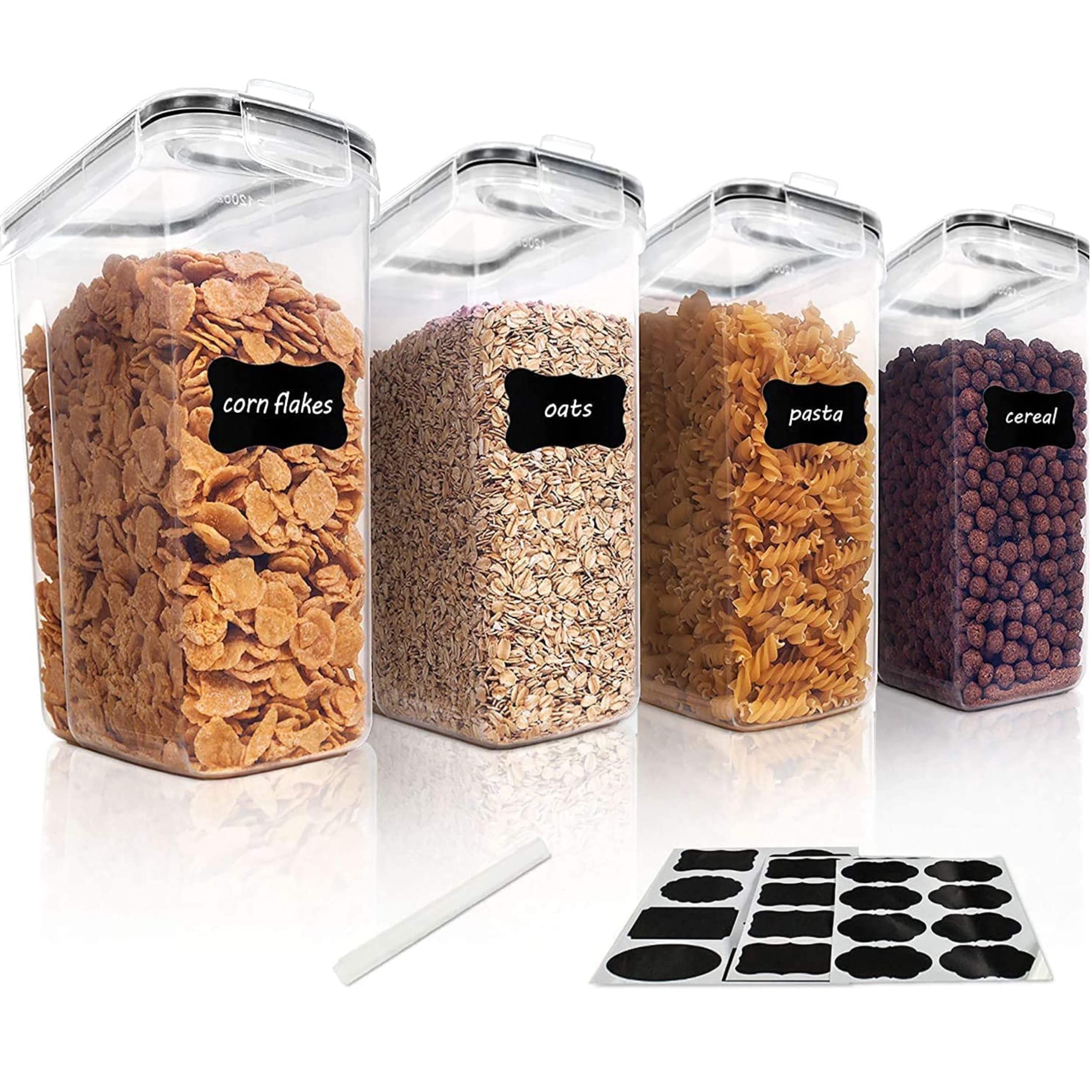 Cereal storage,Food container set,Kitchen Storage Organizer,BPA free Plastic Airtight,set of 2,4,6,8pcs 2.5L 4L each Container with Lid Easy Lock Lids Leak-proof Blue,Black (4Liters, Black, 2pcs)