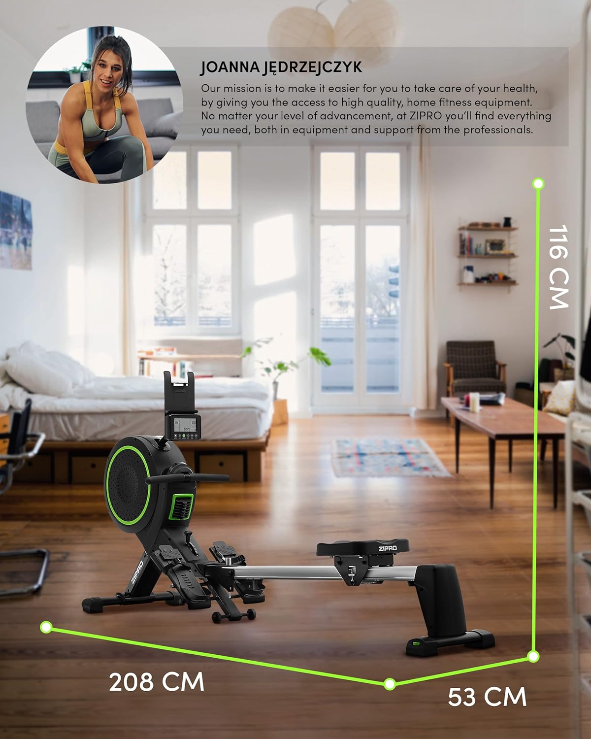 ZIPRO Dash Rowing Machine dimensions