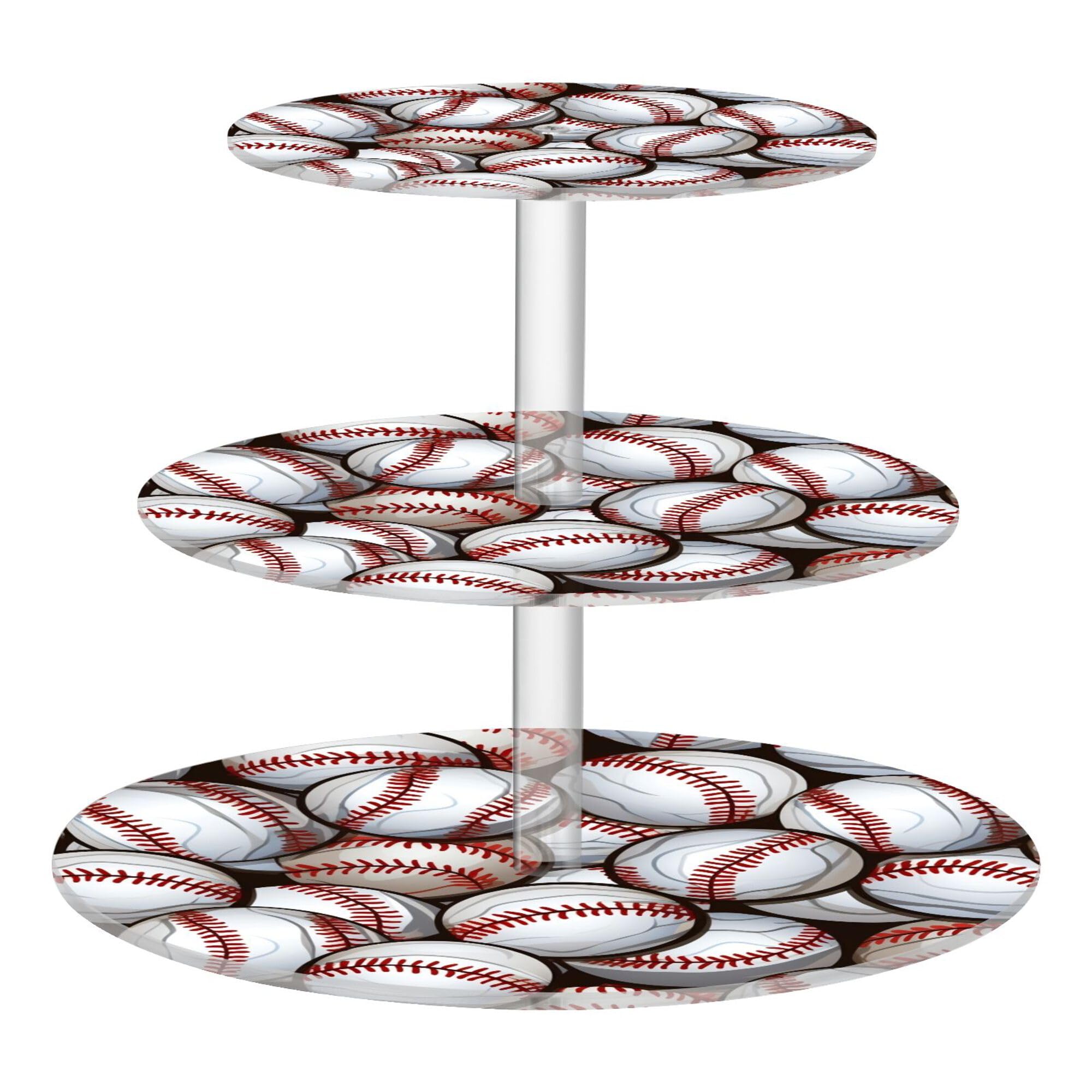 PYBUG Baseball 3 Tier Acrylic Cupcake Stands Tower,Dessert Table Display Set for Tea Party,Wedding,Birthday, Baby Shower