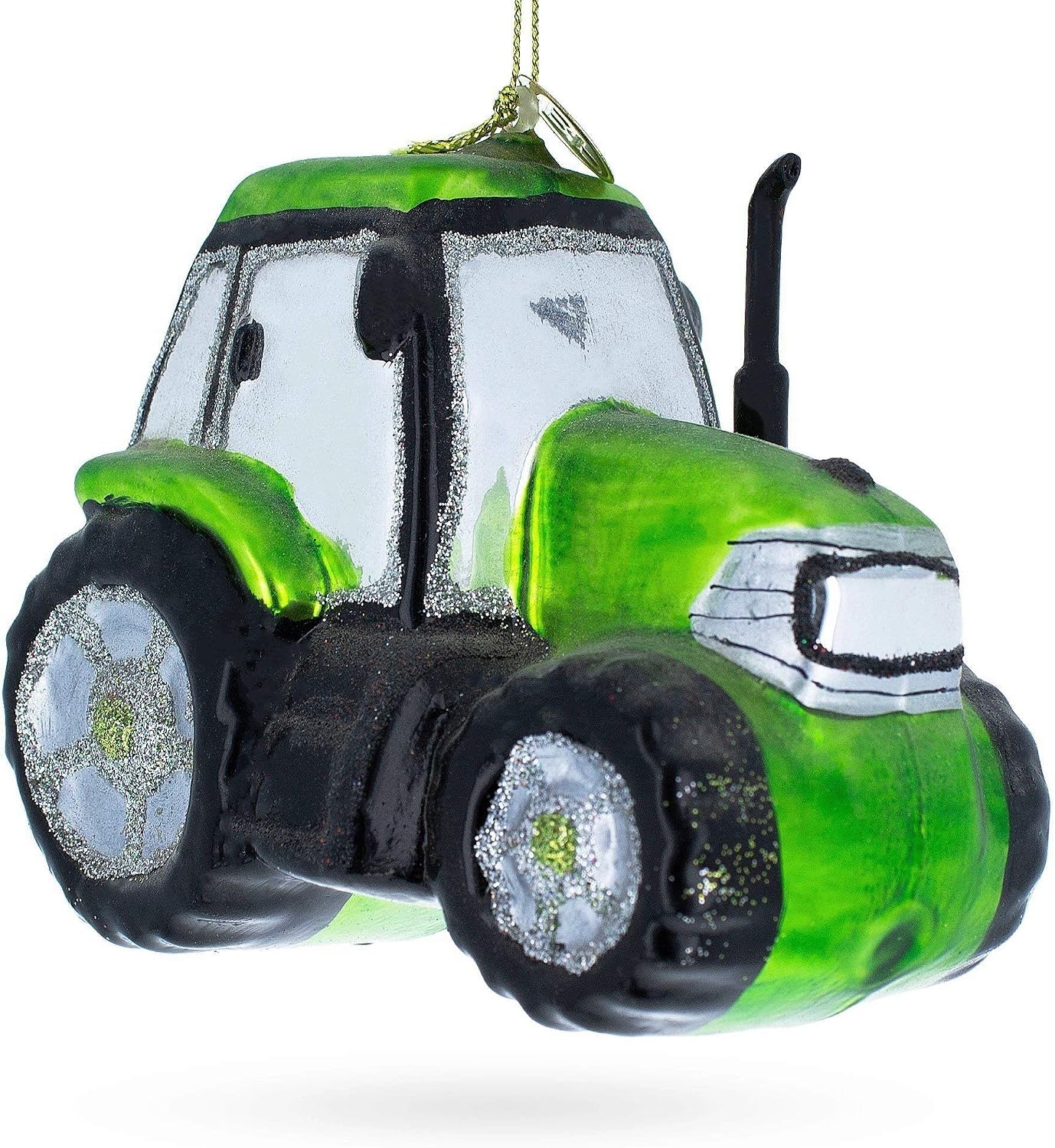 Rustic Green Tractor Glass Christmas Ornament
