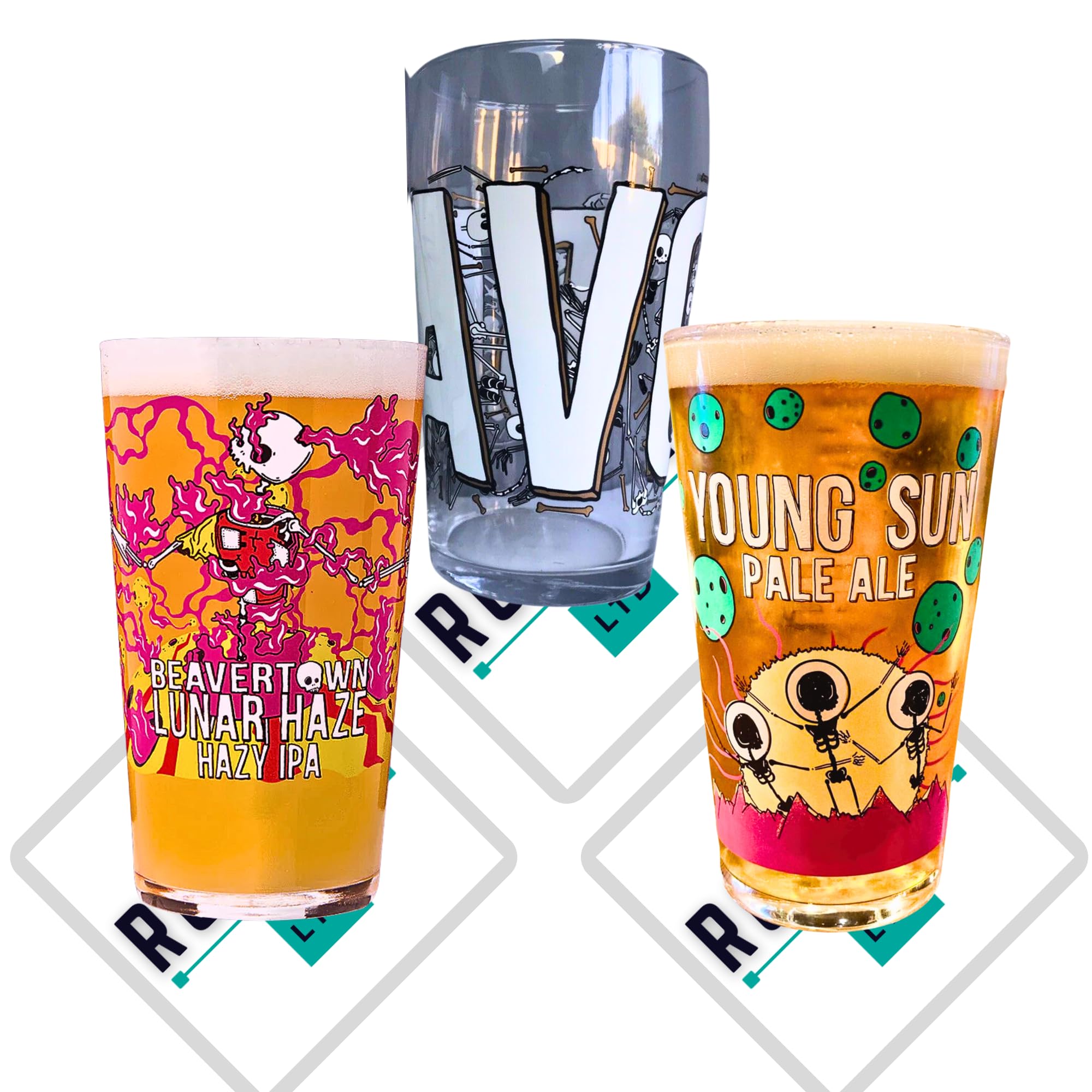 Beavertown Pint Glass Glasses Young Sun Nanobot Luna Beer Lager X3 Multi Pack Also Comes with Branded Beavertown Beer Mats Roxley Pub Bar Man Cave
