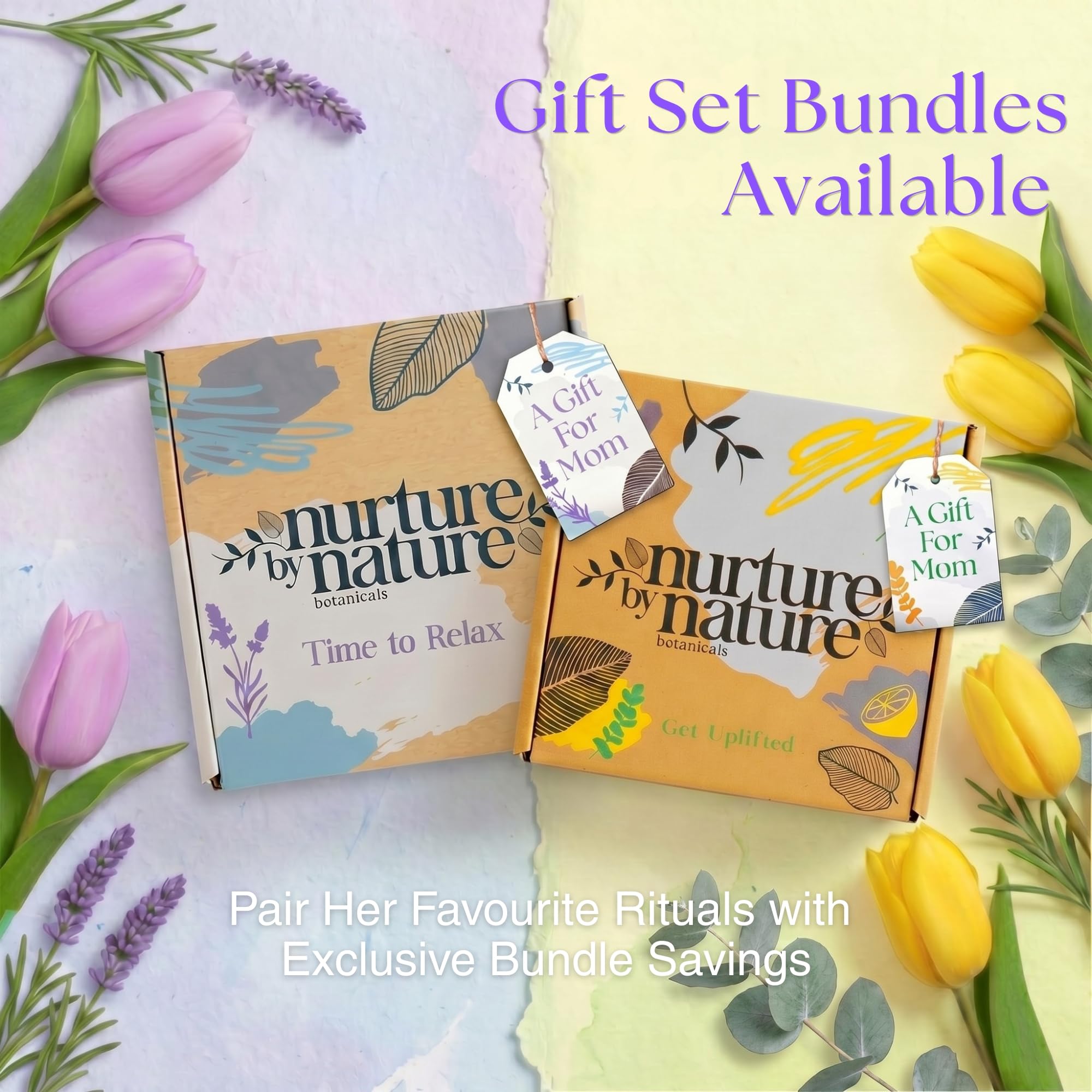 Nurture by Nature RELAX & UPLIFT Spa Kit for Women – Birthday Gifts for Women – 6 Piece Gift Basket with Hand Soap, Body Scrub, Hand Cream & More - Vegan Self Care Kit - Relaxation Gifts for Her