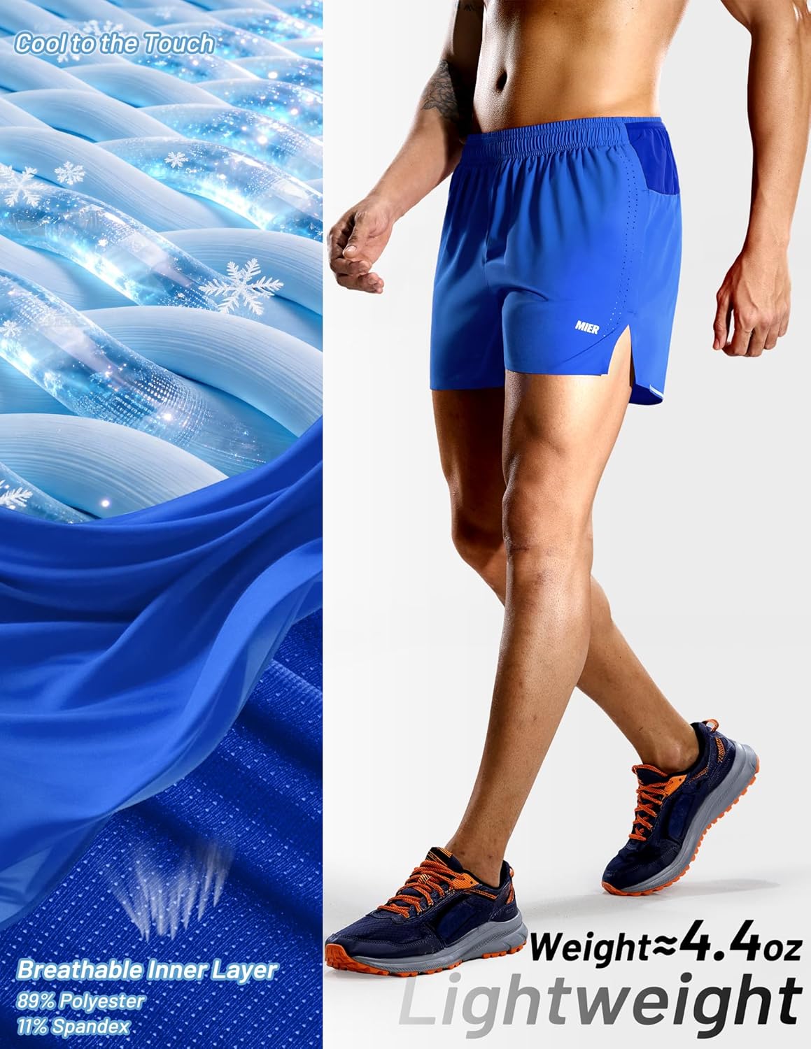 MIER Limitless - Men's 3.5'' Running Shorts, Quick Dry Brief-Lined Marathon Racing Shorts with Pockets, Packable