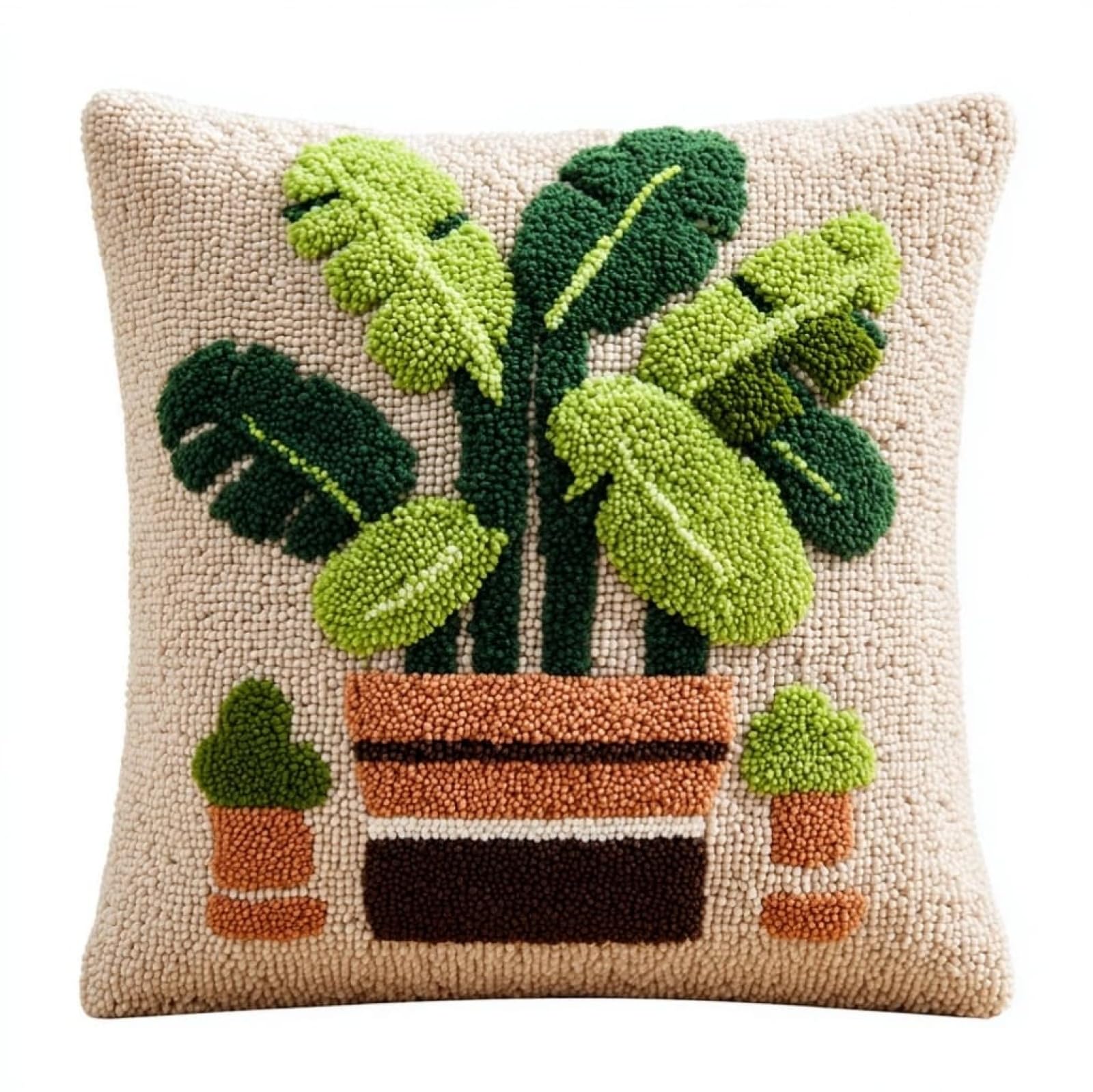 Wallustrioaw Banana Leaf Flowerpot Latch Hook Pillow Cover Making Kit 43X43cm,