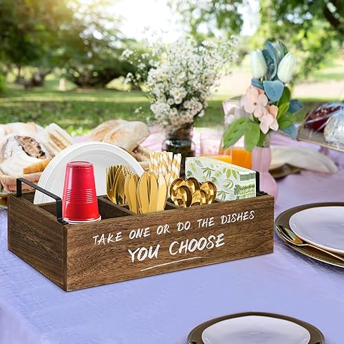 Miniatura 7 de Soporte para platos de papel, organizador de utensilios para encimera de cocina, organizador de platos de papel de madera, organizador de utensilios