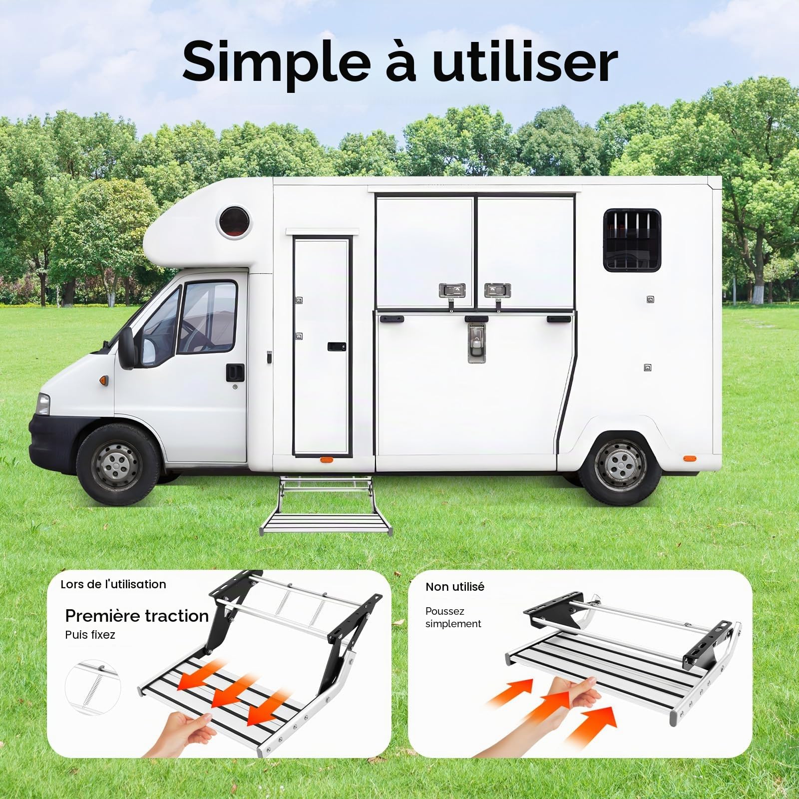 Marchepied en alliage d'aluminium pour camping-car, marchepieds de camping-car pliables, marche manuelle de camping-car, ferrures de marchepied de caravane, capacité de charge 150 kg, marche
