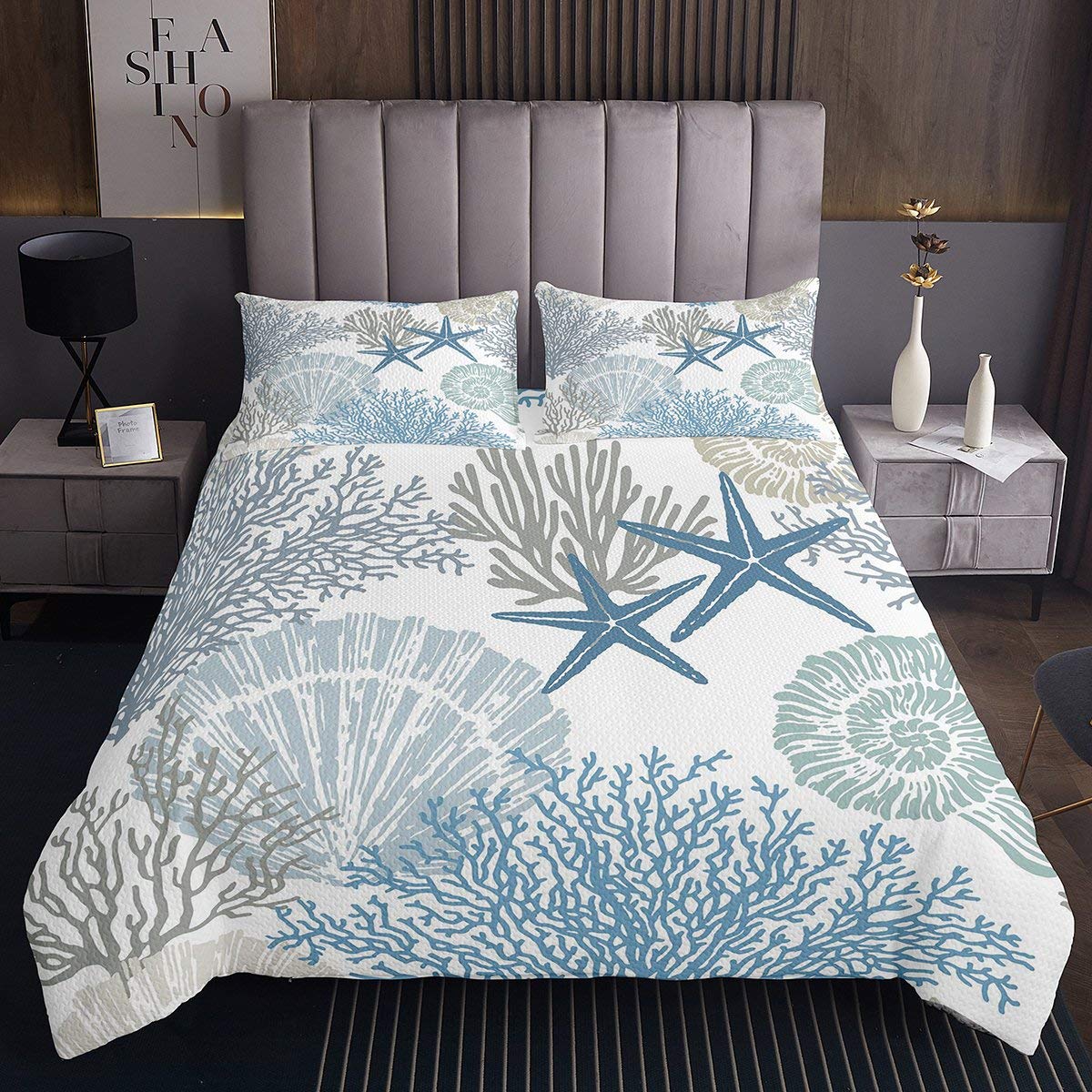 Ocean Starfish Copriletto Trapuntato Shell Marine a tema Copriletto Creature del Mare Coverlet Set per Bambini Bambini Ragazzi Ragazze Hawaiian Sealife Animale Trapuntato260x240cm