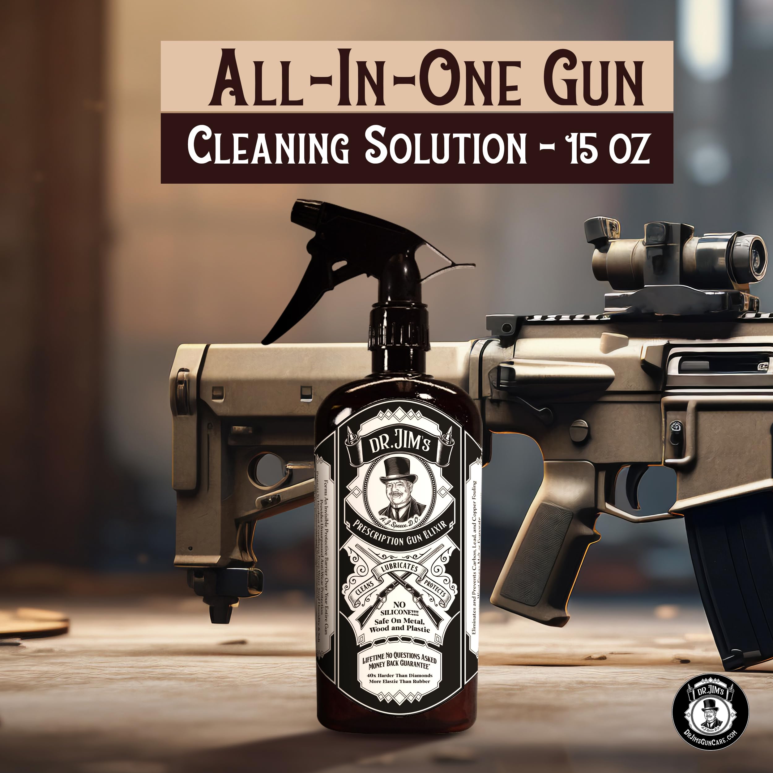 Dr. Jim's Prescription Gun Cleaner Lubricant and Protectant - All-in-One Gun Cleaning Oil for Carbon Deposit, Metals & Residue Removal - Essential Gun Cleaning Supplies - Proudly Made in USA - 15oz