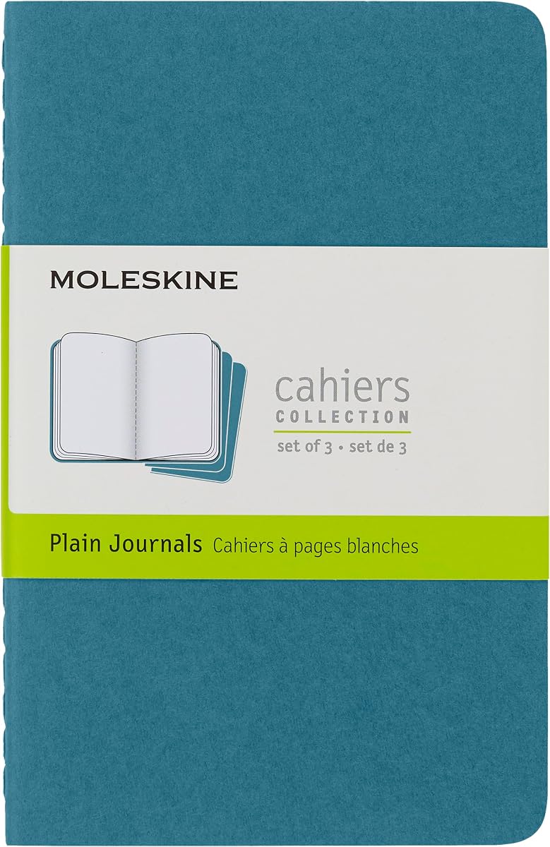 Moleskine Cahier Journal, tapa blanda, grande (5" x 8,25") rayado/forrado, negro, 80 páginas (juego de 3)