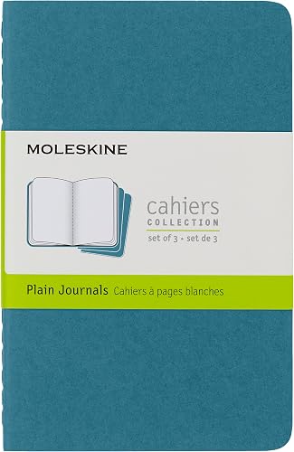 Moleskine - Cahier Journal - Ensemble de 3 Carnets avec Pages à Pages Blanches - Couverture en Carton et Piqûres de Coton Apparentes - Couleur Vert D'Eau - Taille Format de Poche 9 x 14 cm - 80 Pages