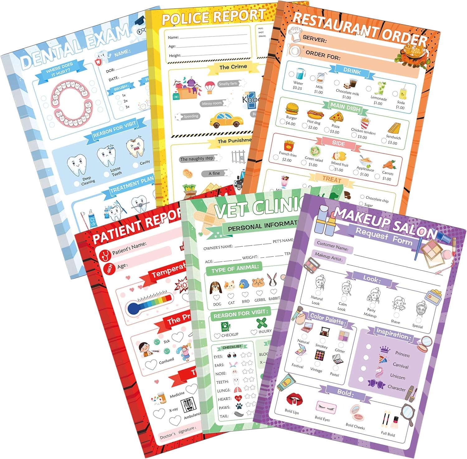 Bloc de notas de juego de simulación y rol infantil con libretas de veterinario y dentista 7