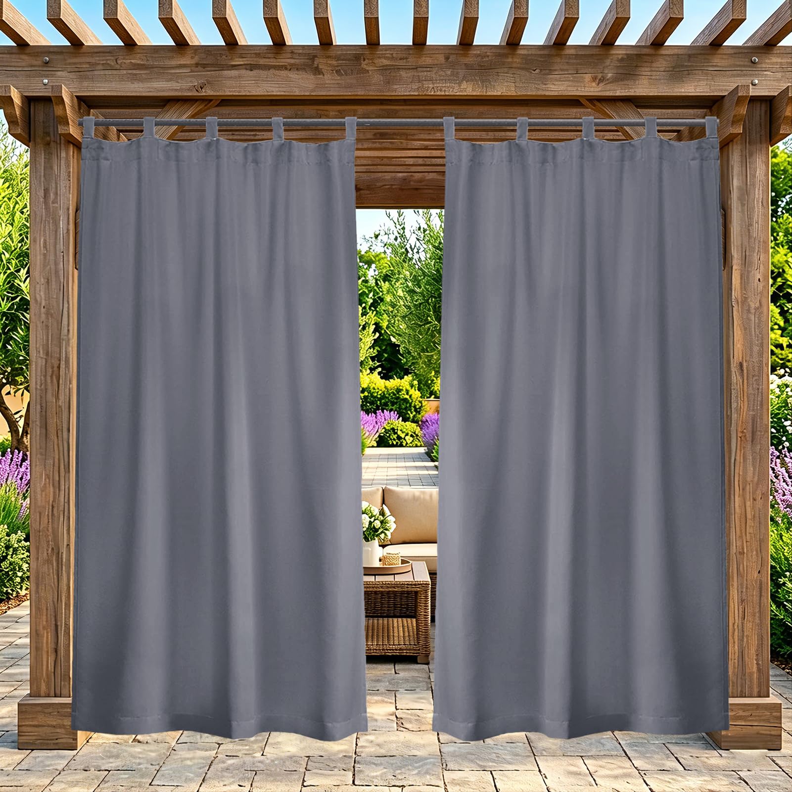 ZELVANO Outdoor Curtains Waterproof, 1 Panel Blackout Thermal Drapes Windproof Privacy for Garden Gazebo Pergola Patio, Weatherproof Fabric - W 61" x L 84"