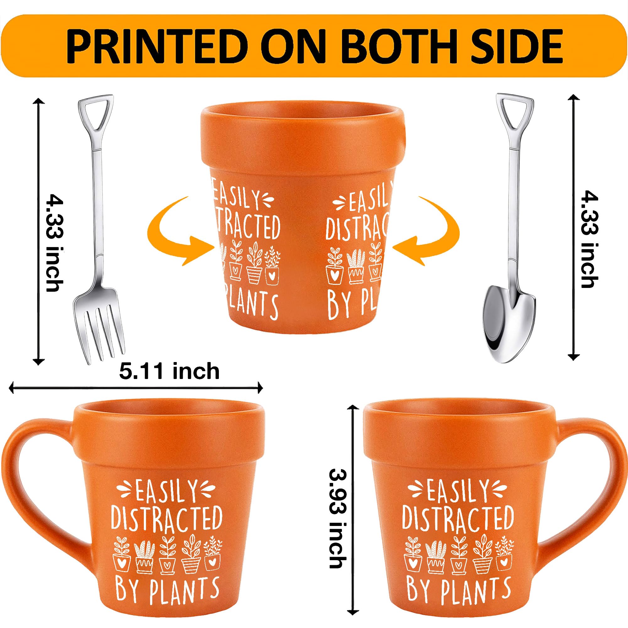 14oz Large Plant Mug With Shovel Spoon & Fork Easily Distracted By Plants Flower Pot Coffee Mug Gardening Mug - Handmade Plant Lover Gifts Idea for Women Grandma Mom Mothers Day Christmas