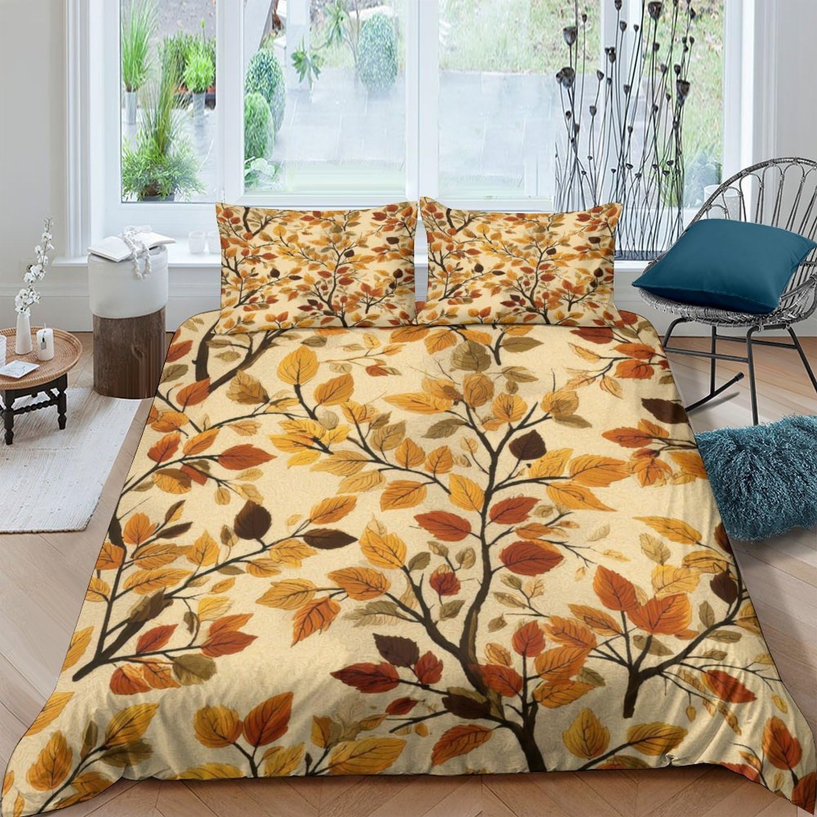 Ctjqhvkz Style-10 3D Printed Autumn Leaves Fitted Sheet Microfiber Soft Breathable Tree Branch Mattress Cover For Bedroom Guest Room Decor Single（135X200cm）
