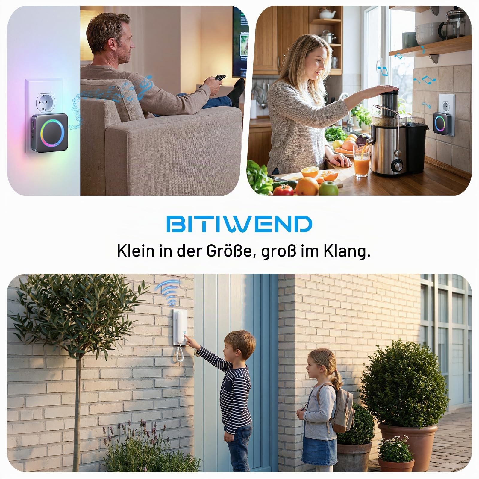 Funksignal Weiterleitung Türklingel für Gegensprechanlage Klingelanlagen | Funk Klingel Erweiterung Set RGB-Licht, 0-110dB & 58 Melodie Empfänger mit 3-24V Funkkonverter