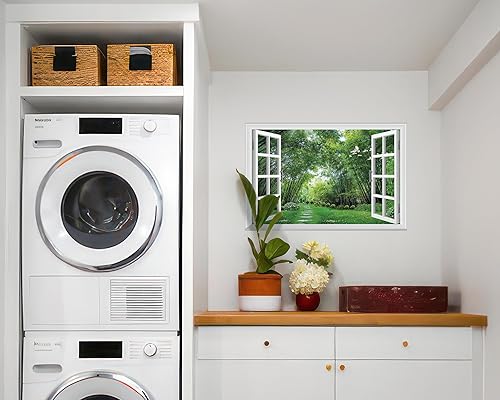 Miniatura 4 de FLFK Adhesivo de pared falso para ventana, mural de pared falso de selva para decoración de pared, calcomanías de pared para pegar y despegar, 24 x