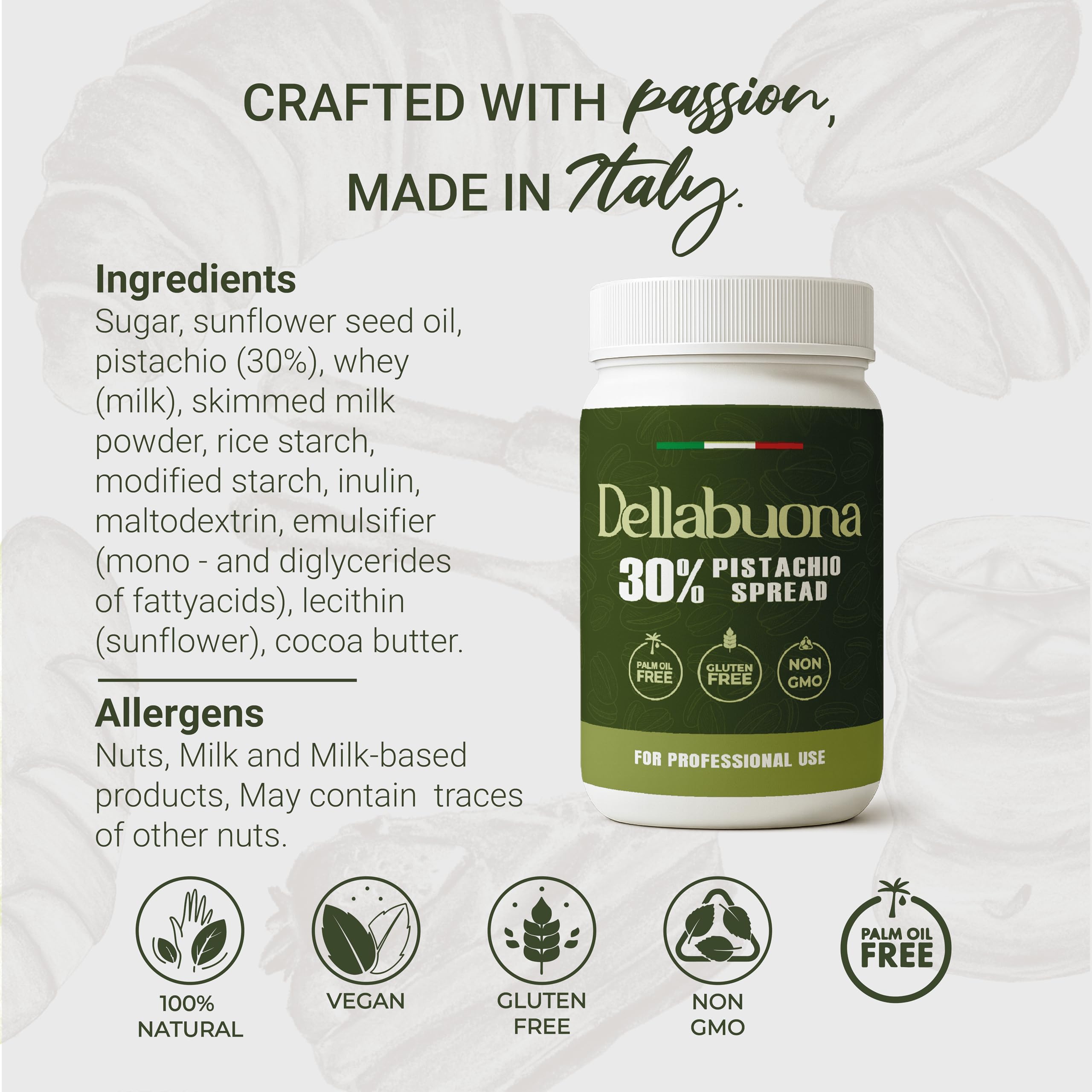 Dellabuona Cream Pistachio Spread Foodservice - 4 4 LB Premium Italian Paste made with 30 Pistachios for professional — view 6