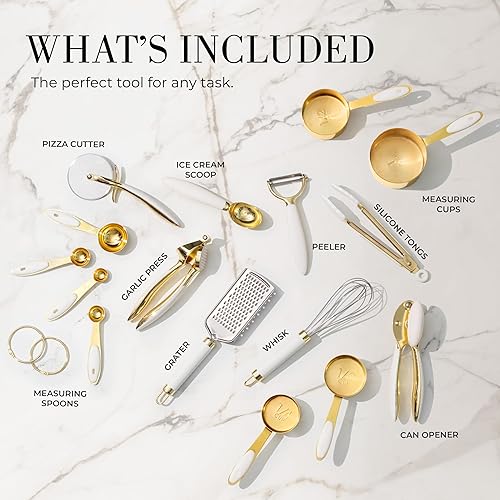 Miniatura 2 de Styled Settings Juego de utensilios de cocina blancos y dorados 16 utensilios de cocina de silicona con tazas medidoras y cucharas