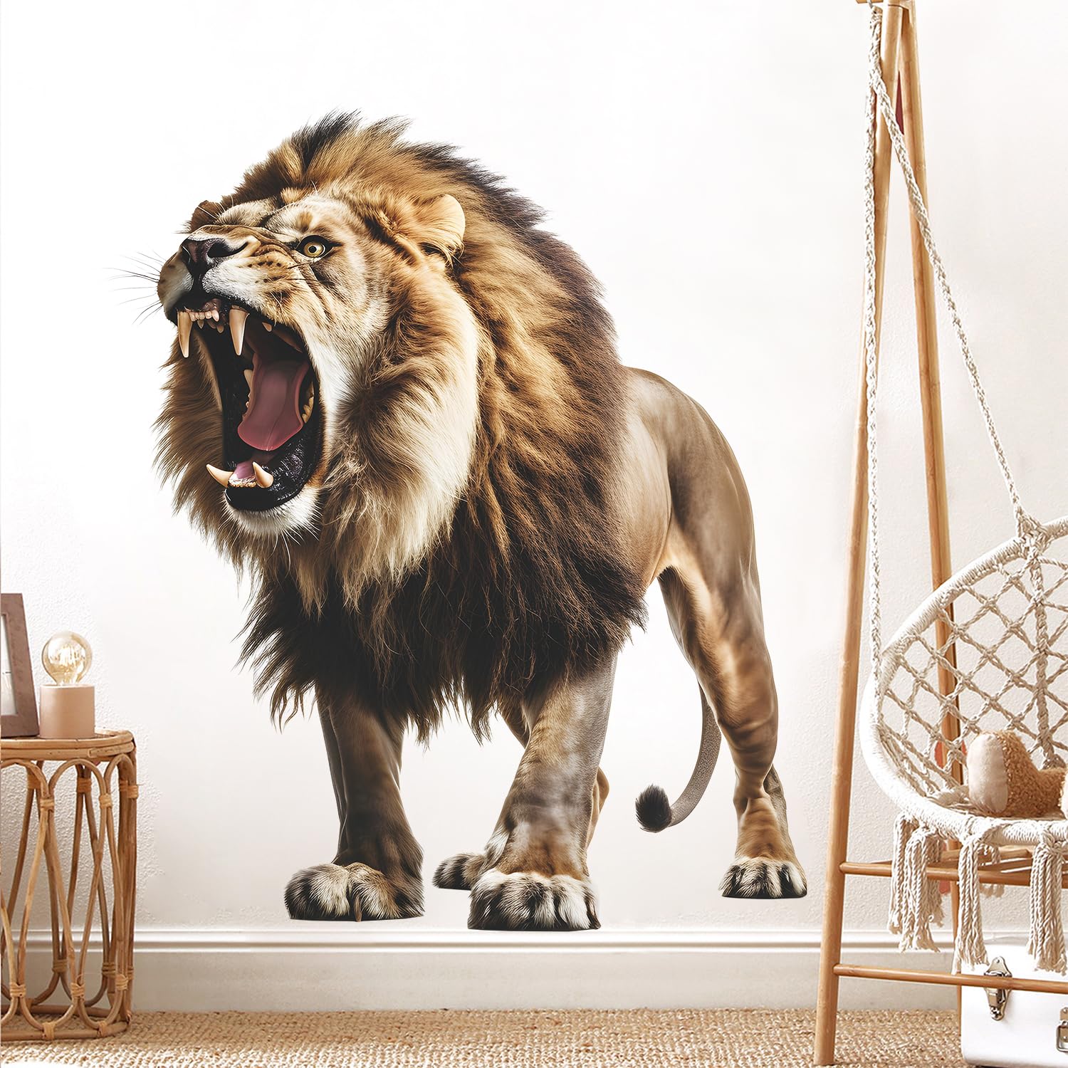 RAINBOW WSK Lifelike Lion Wall Decals Peel and Stick 3D Jungle Wild Animal Wall Sticker Tropical Lion Family Wall Mural Removable Decor for Bedroom