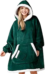 Giggling Getup Wearable Blanket Hoodie for Women Men Gifts for Women Mom Wife Sherpa Fleece Hooded Blanket Sweatshirt Cozy Sherpa Wearable Throw with Pocket & Sleeves for Adult Standard Forest Green