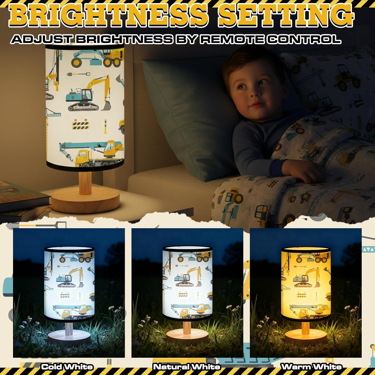 Construction Truck Table Lamp Gifts 3 Colors Dimmable Lights Construction Room Bedroom Decor 9.72 x 5.12 Inch Excavator Night Light Bedside Lamps Decoration for Bedroom Desk Birthday Gifts for Home