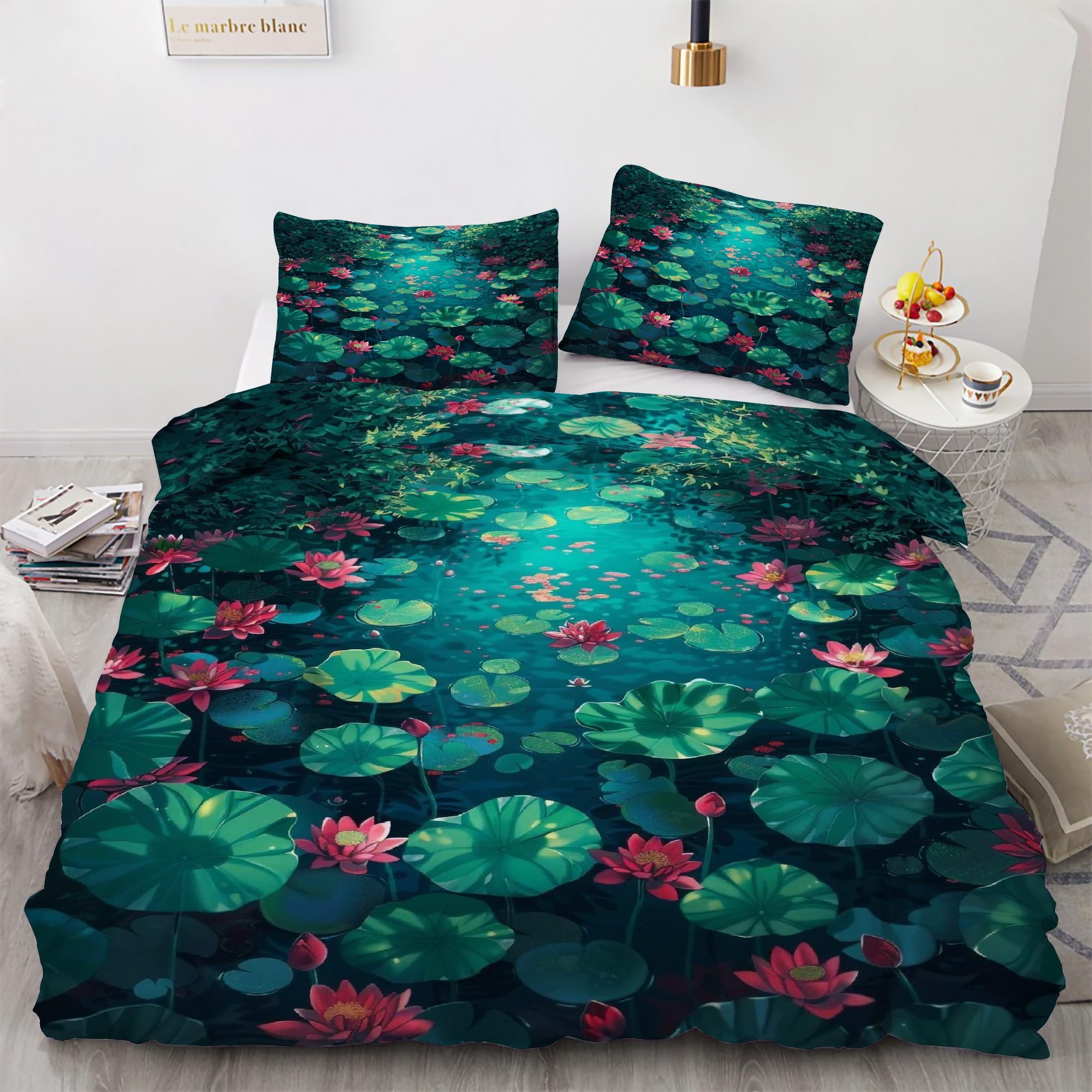 Parure de lit lotus ensemble de literie 3 pièces housse de couette 220x240 fermeture éclair