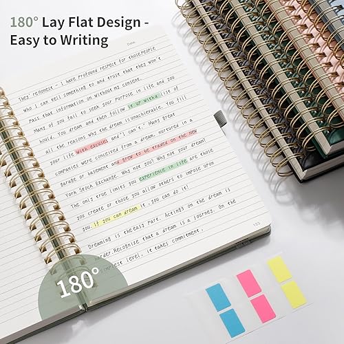 Miniatura 6 de EMSHOI Cuaderno de espiral con rayas universitarias, 300 páginas numeradas, A4 de cuero de tapa dura grande, diario forrado grueso de 3.53 ozm para