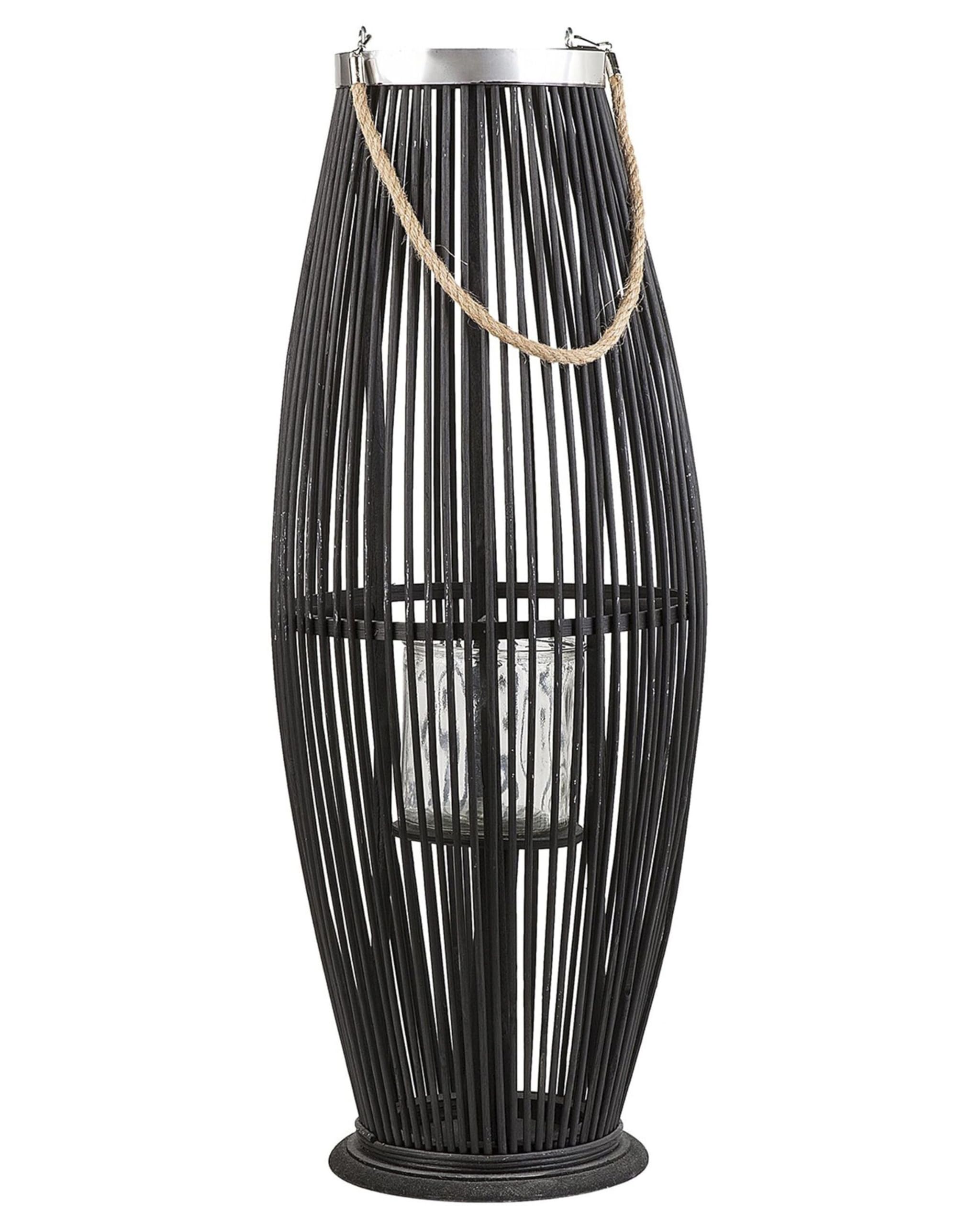 Beliani Black Natural Bamboo Wood Woven Lantern Candle Holder Tahiti