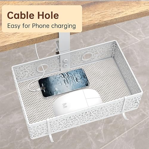 Miniatura 3 de Paquete de 2 cestas de almacenamiento para debajo del escritorio, giratorio de 360, organizador de escritorio oculto duradero para escritorio de