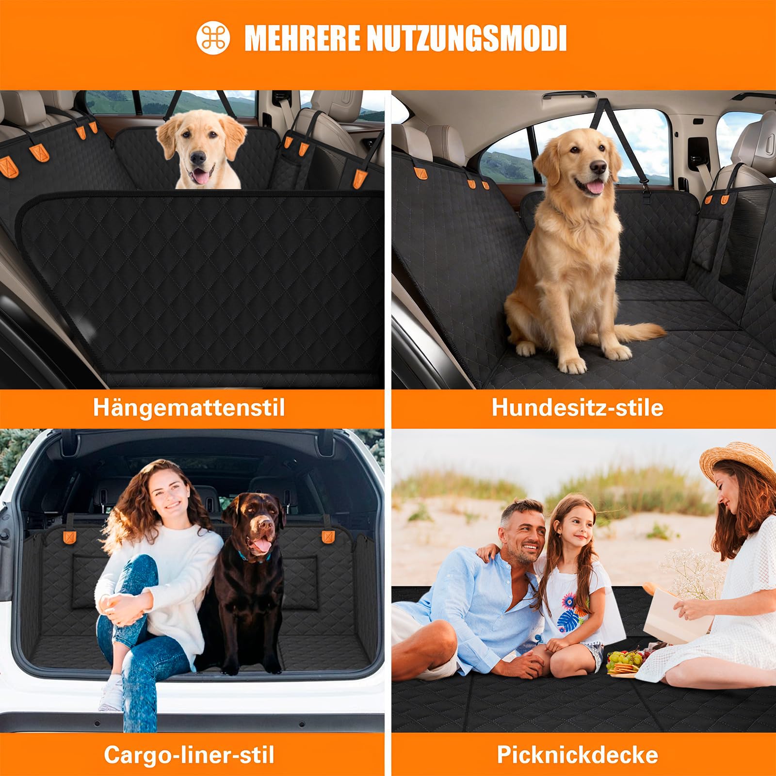 Hundedecke Auto Rückbank[135x60cm], Rückbankschutz Hund mit Harter Unterseit (300 Pfund Traglast), Wasserdicht, Kratzfest, Rücksitzschutz für SUV & Familienauto, Waschbar