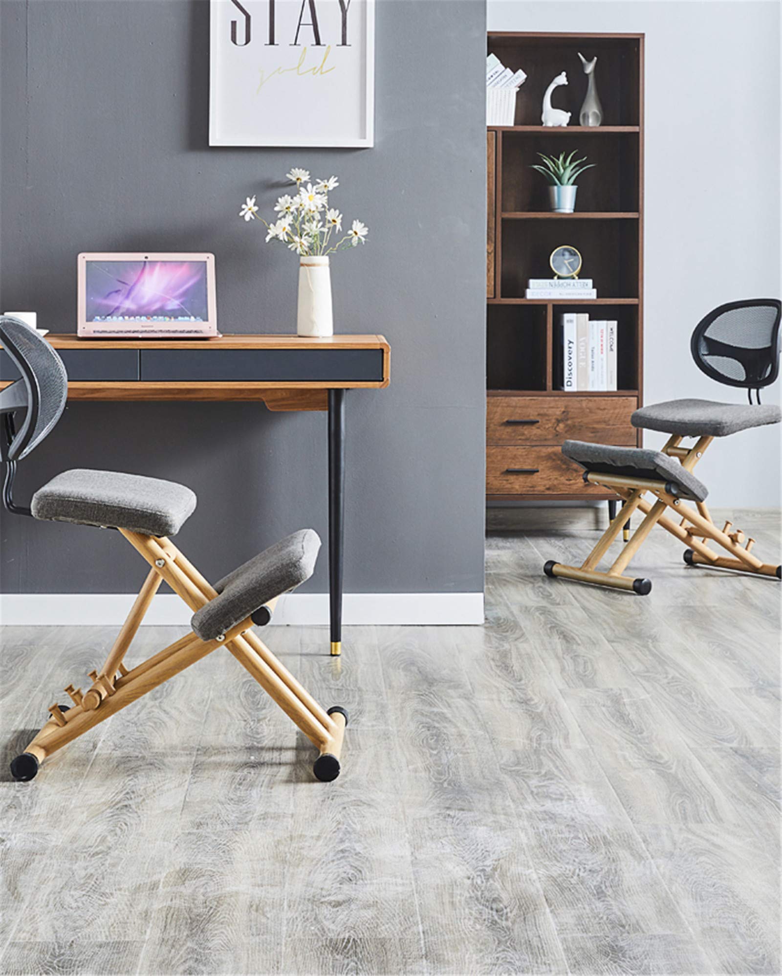 Silla ergonómica para rodillas con respaldo, mejora la postura y la comodidad en casa, oficina o estudio, taburete ajustable en ángulo, solución correctiva para sentarse