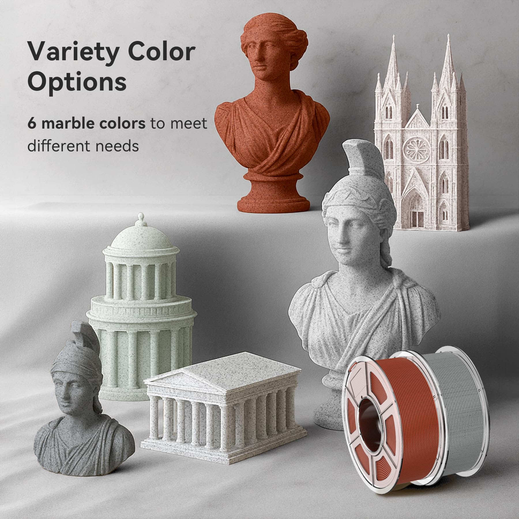 TECBEARS Filamento PLA Marmo 1.75mm 1KG, Marble PLA Filament ad Alta Velocità, Materiale Premium per Stampe Realistiche di Marmo, Bobina da 1kg (2.2 libbre) Marmo Grigio