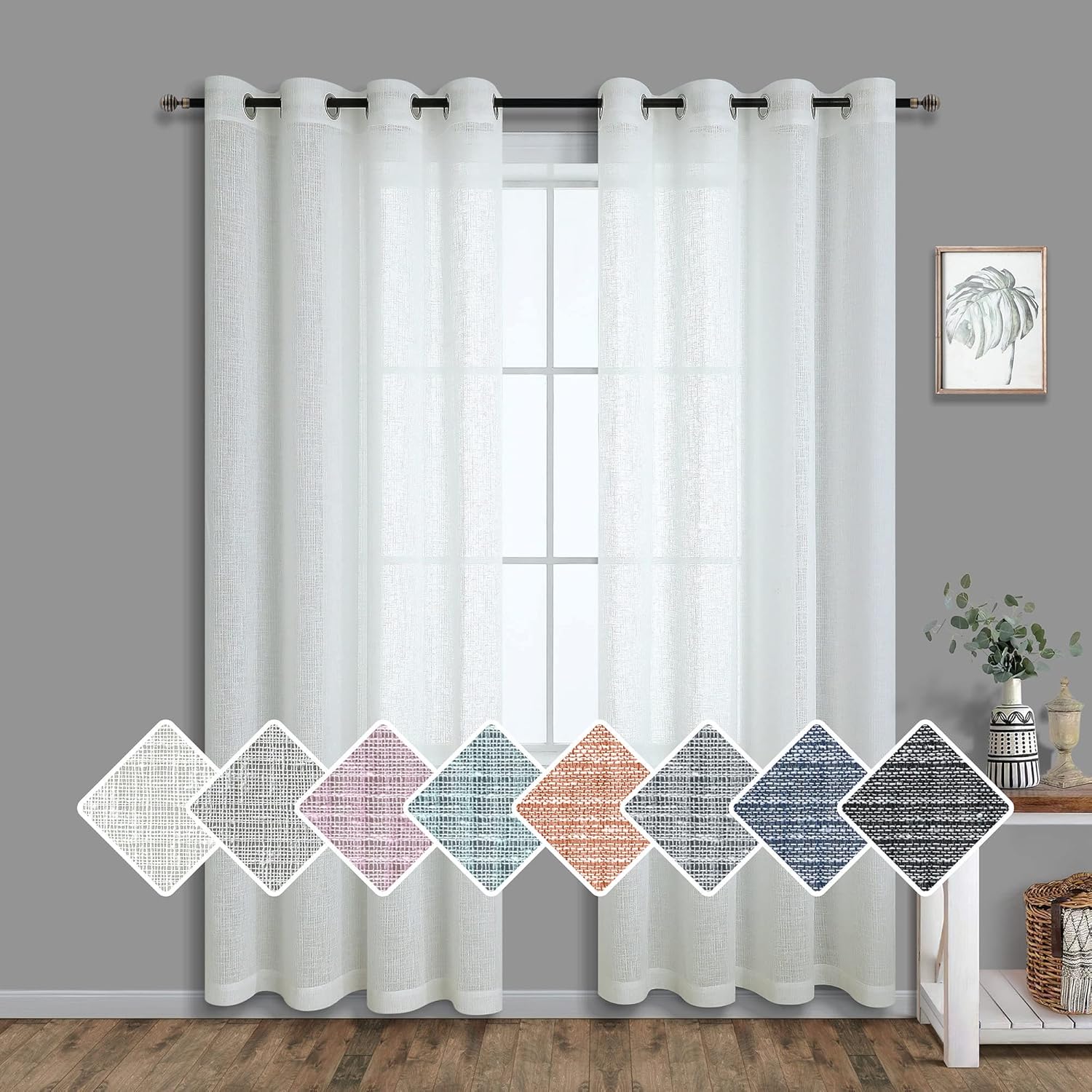 Pitalk White Curtains 84 Inches Long for Living Room 2 Panels Grommet