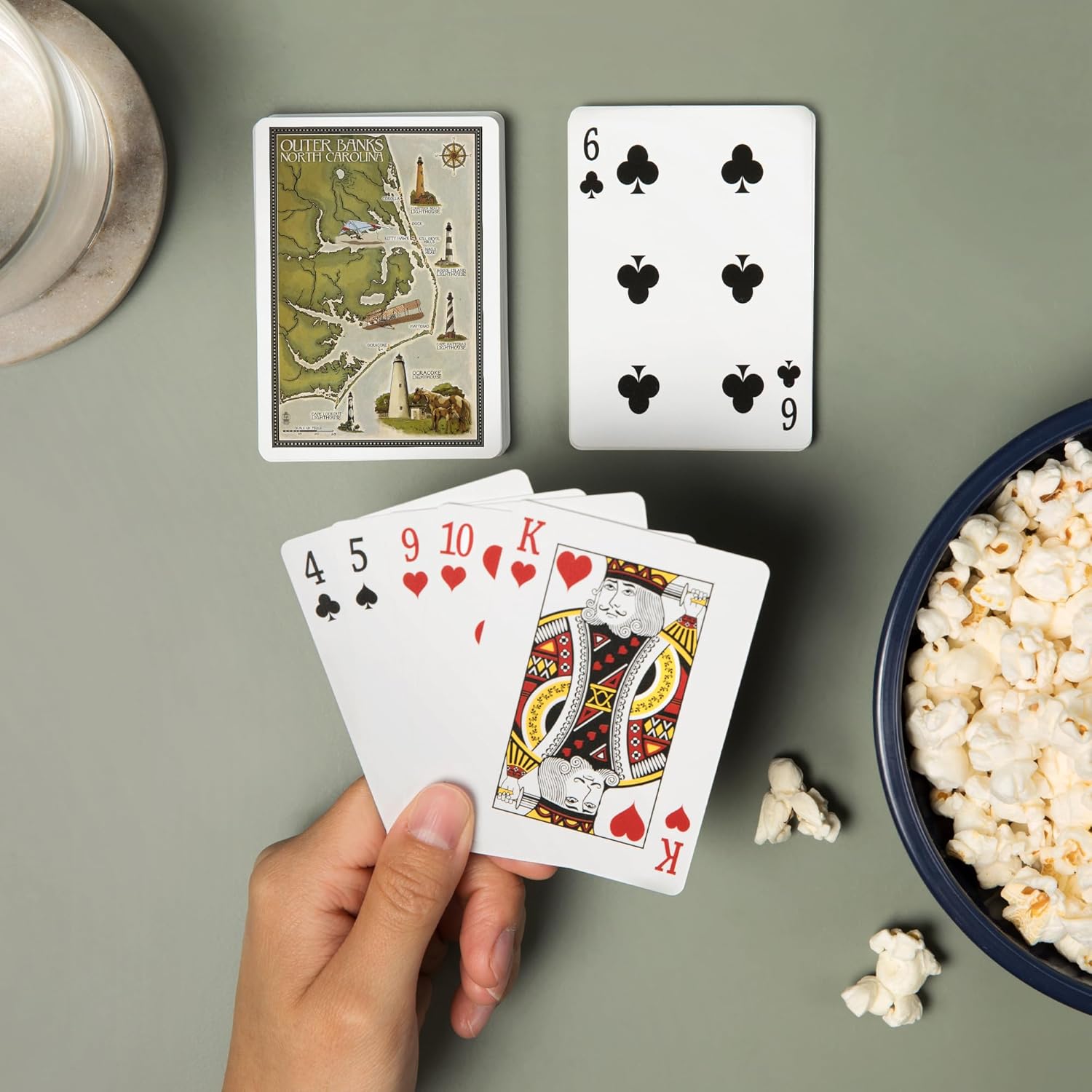 Lantern Press Outer Banks, North Carolina, Lighthouse and Town Map, 52 Playing Cards for Adults, Poker Size Card Deck